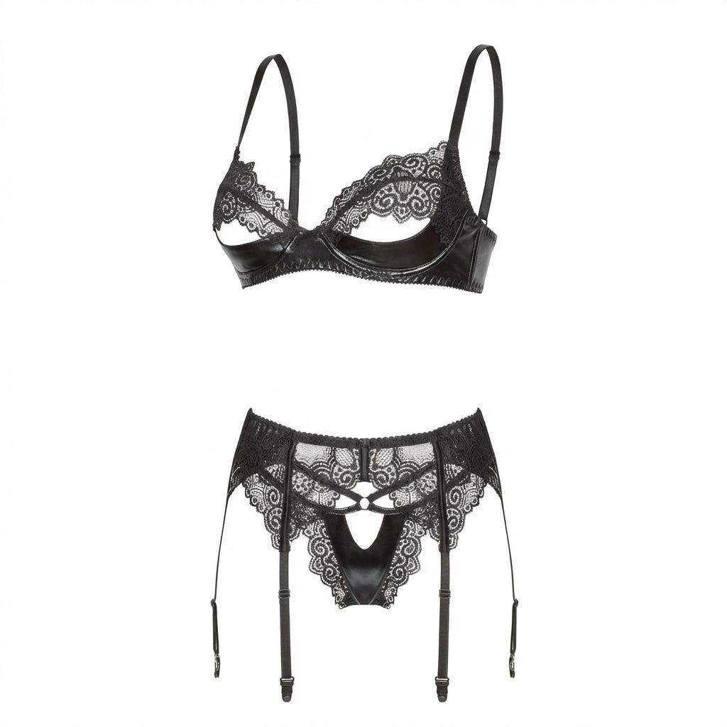 Marelia - Lace Trim Bra And Suspender Belt Set
