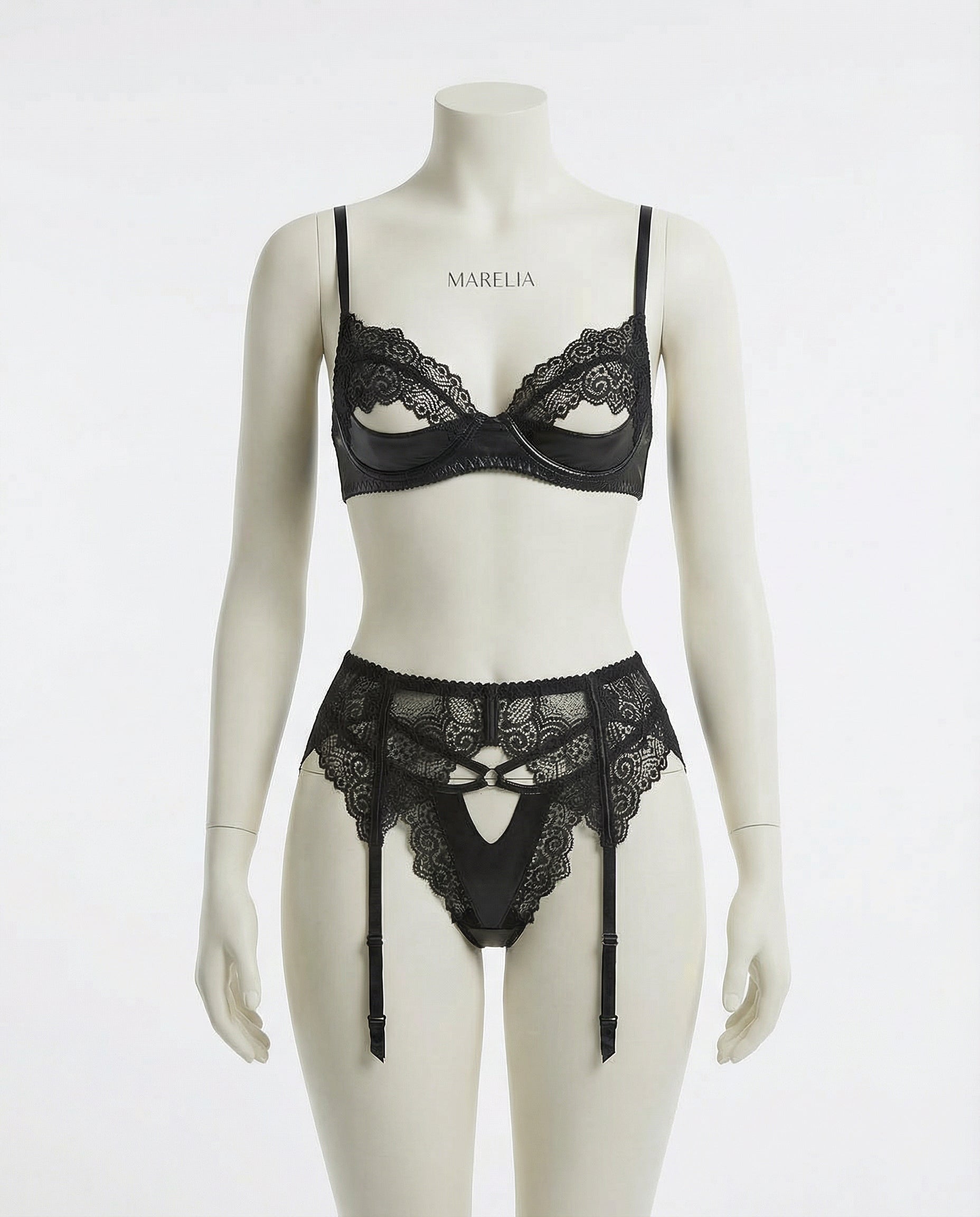 Marelia - Lace Trim Bra And Suspender Belt Set