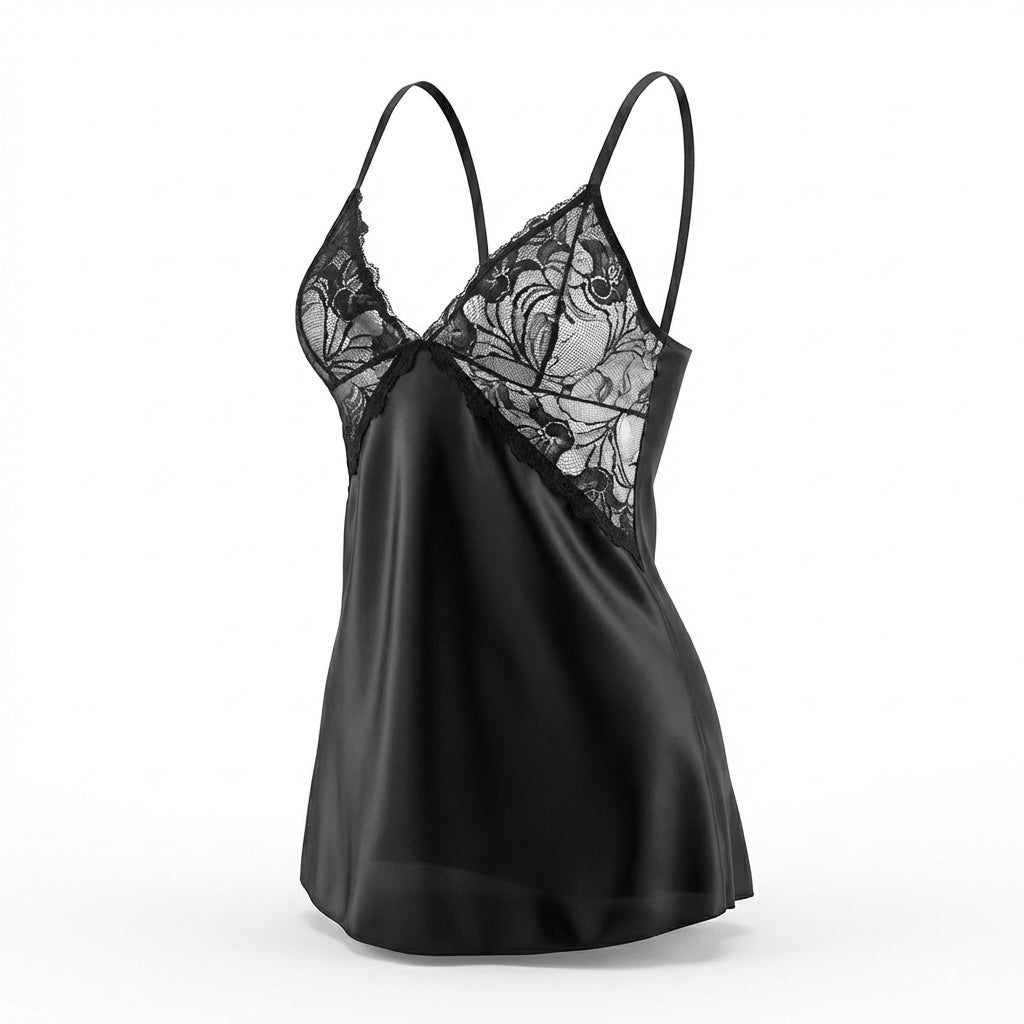 Marelia - Lace Trim Chemise With Cross Back Straps