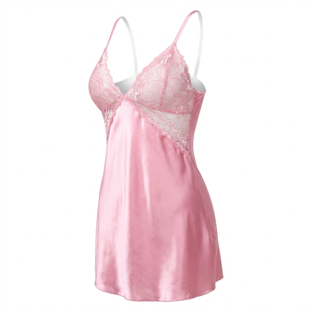 Marelia - Lace Trim Chemise With Cross Back Straps