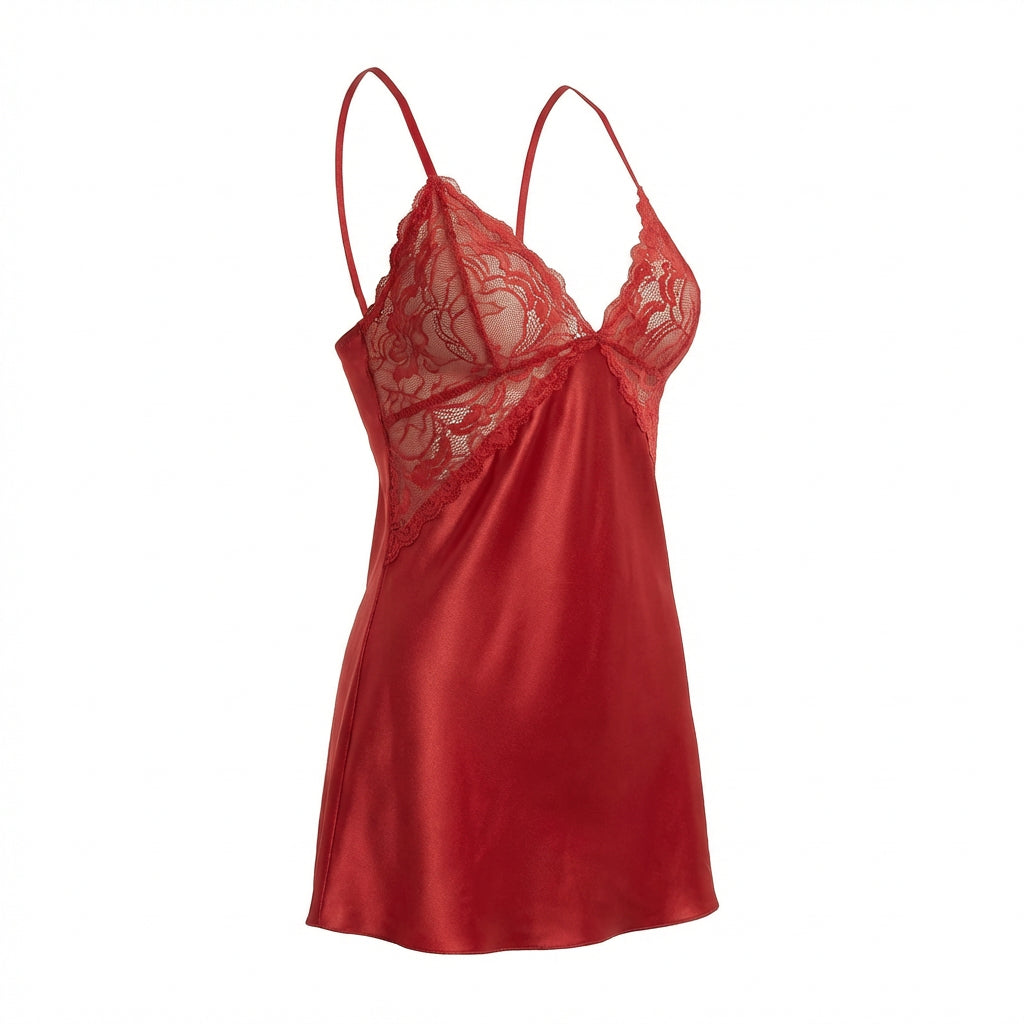 Marelia - Lace Trim Chemise With Cross Back Straps