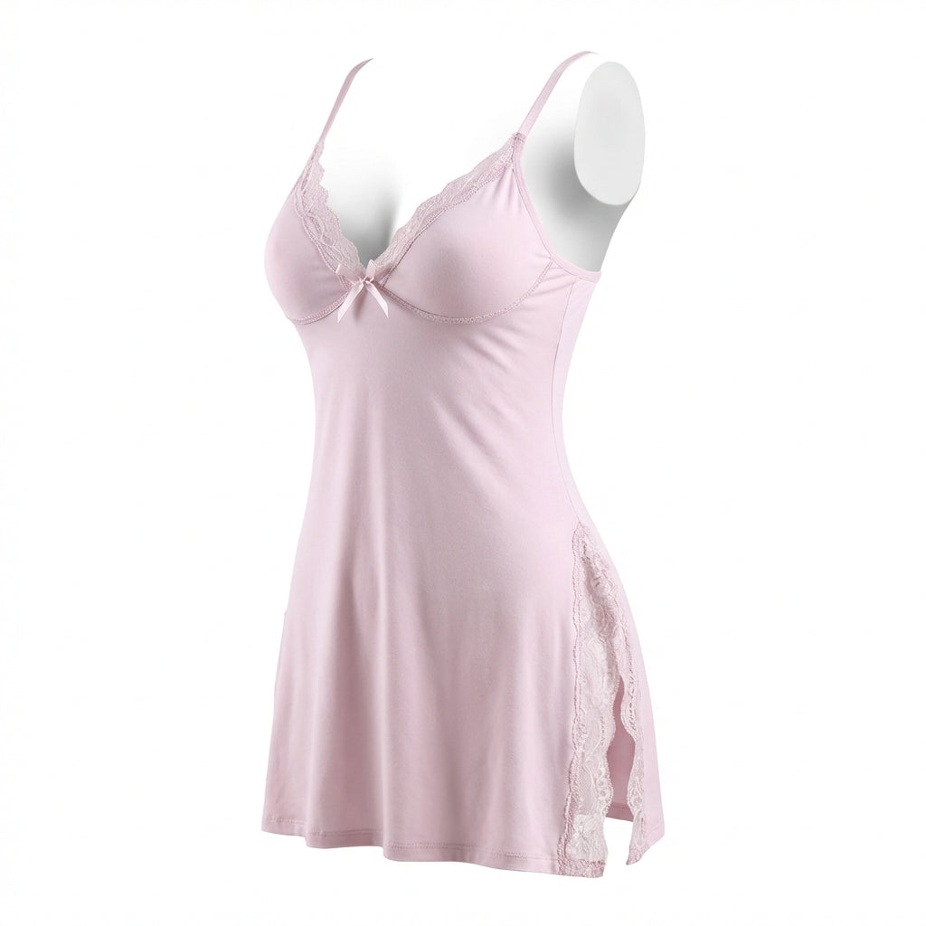 Marelia - Lace Trim Chemise With High Side Slits