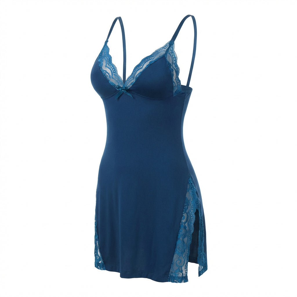 Marelia - Lace Trim Chemise With High Side Slits