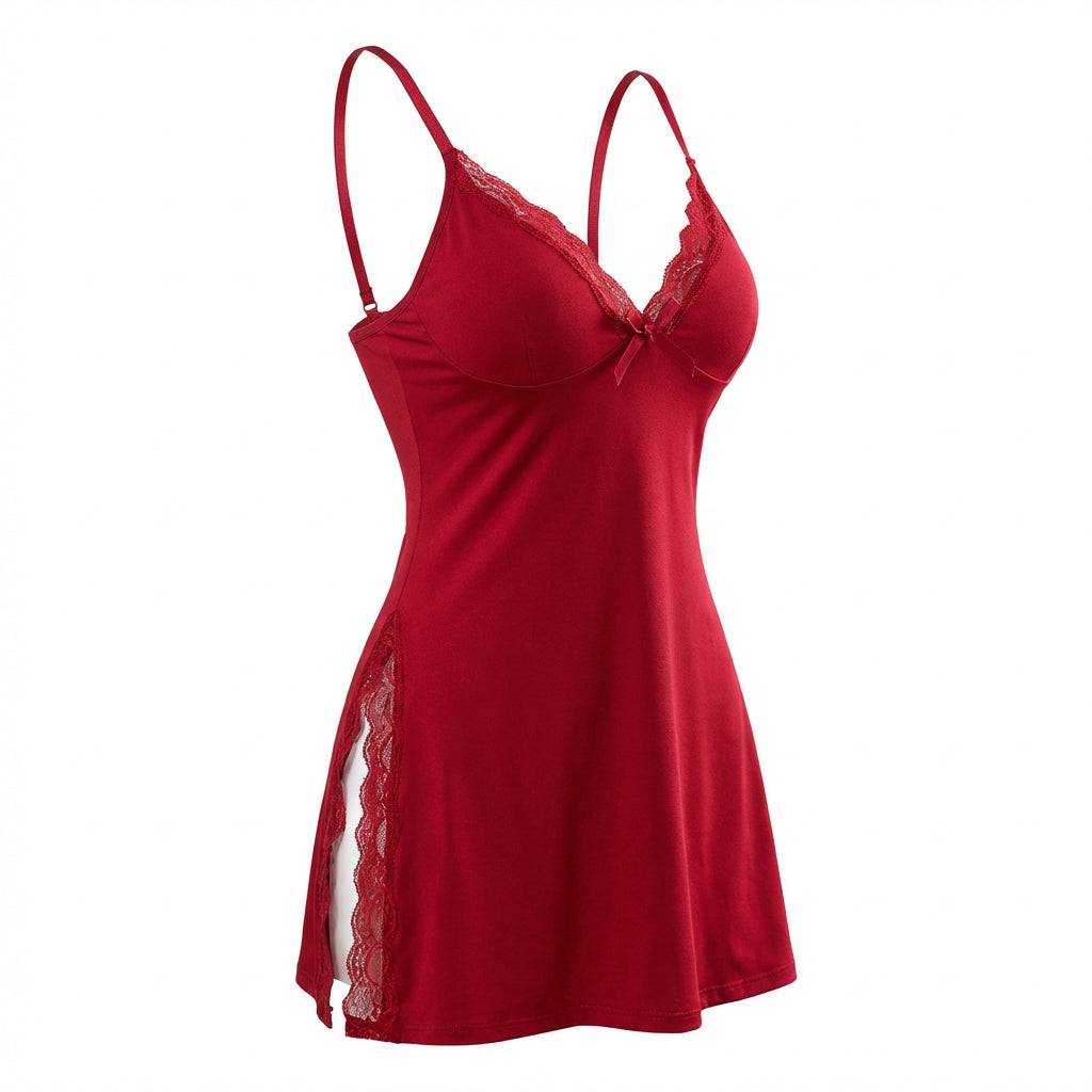 Marelia - Lace Trim Chemise With High Side Slits