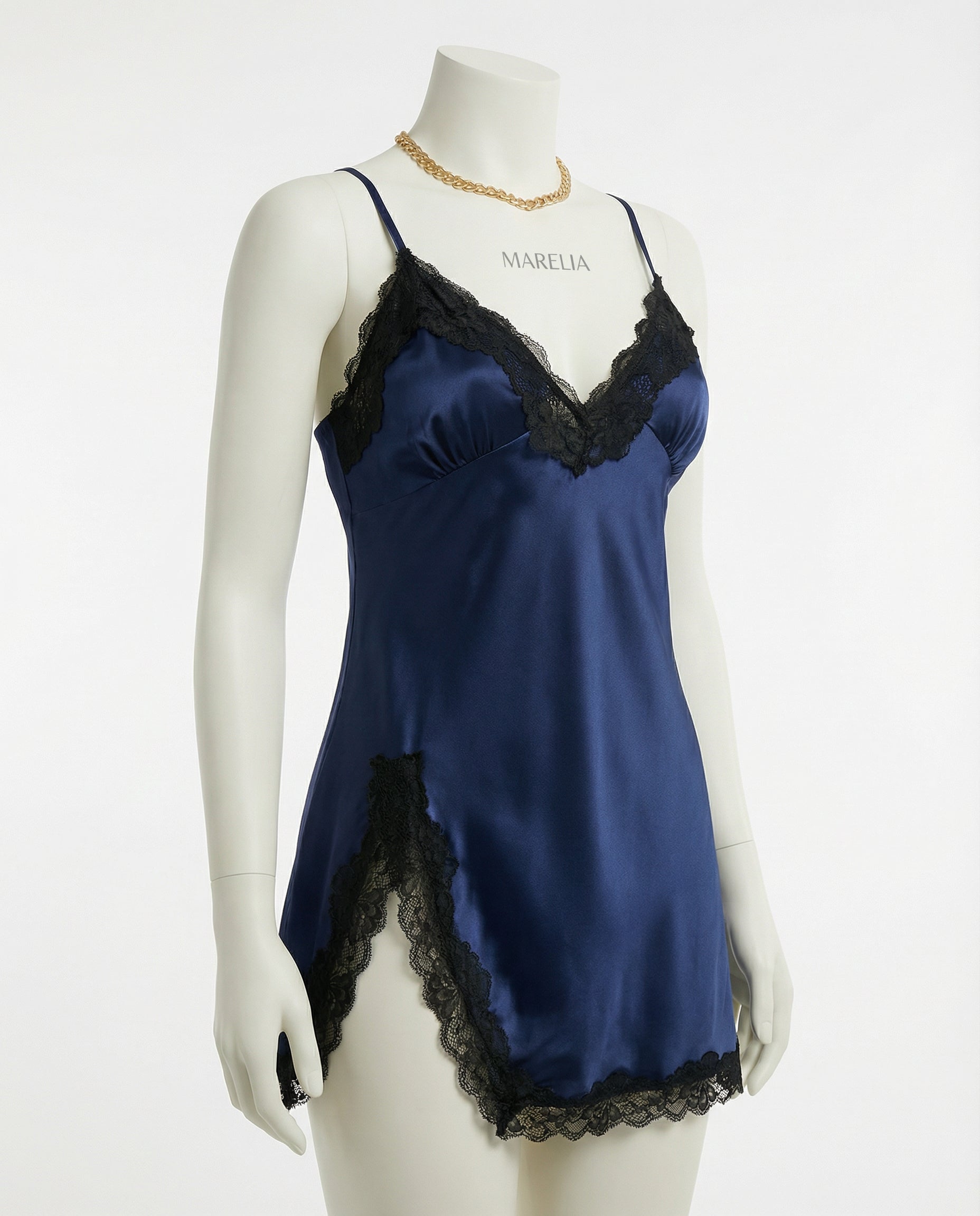 Marelia - Lace Trim Chemise With Open Back