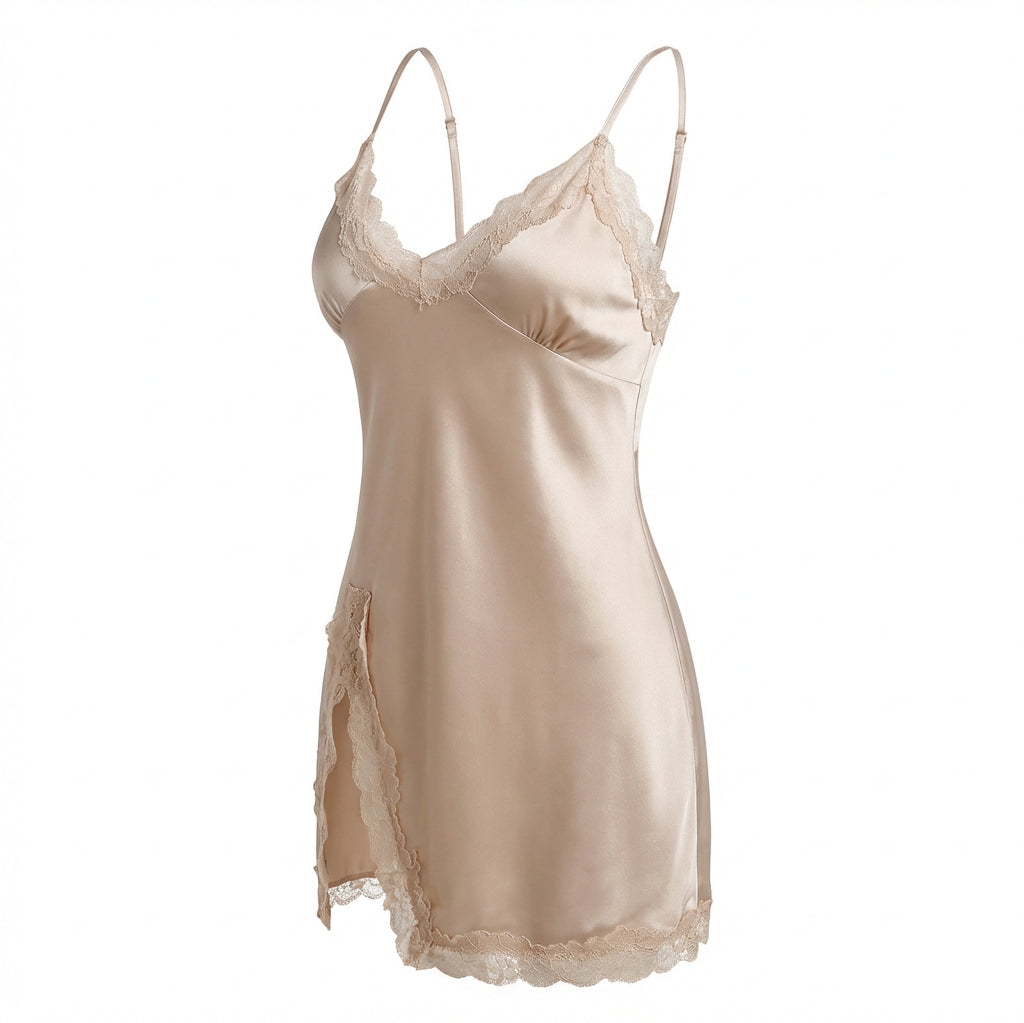 Marelia - Lace Trim Chemise With Open Back