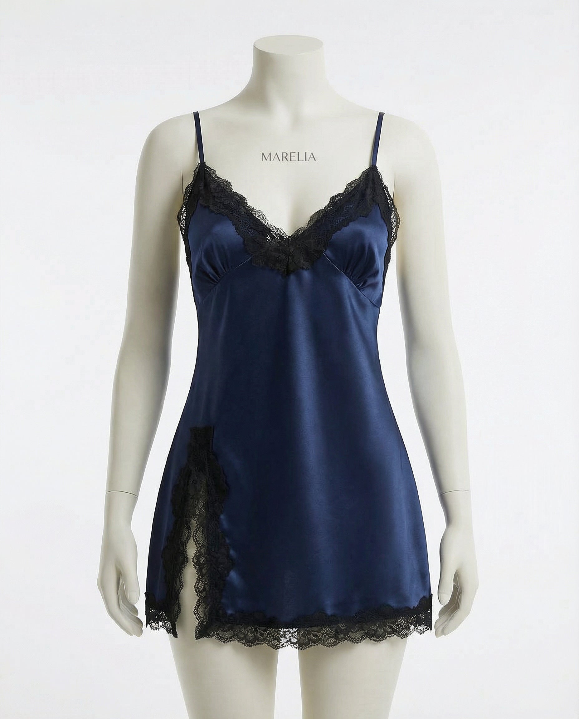 Marelia - Lace Trim Chemise With Open Back