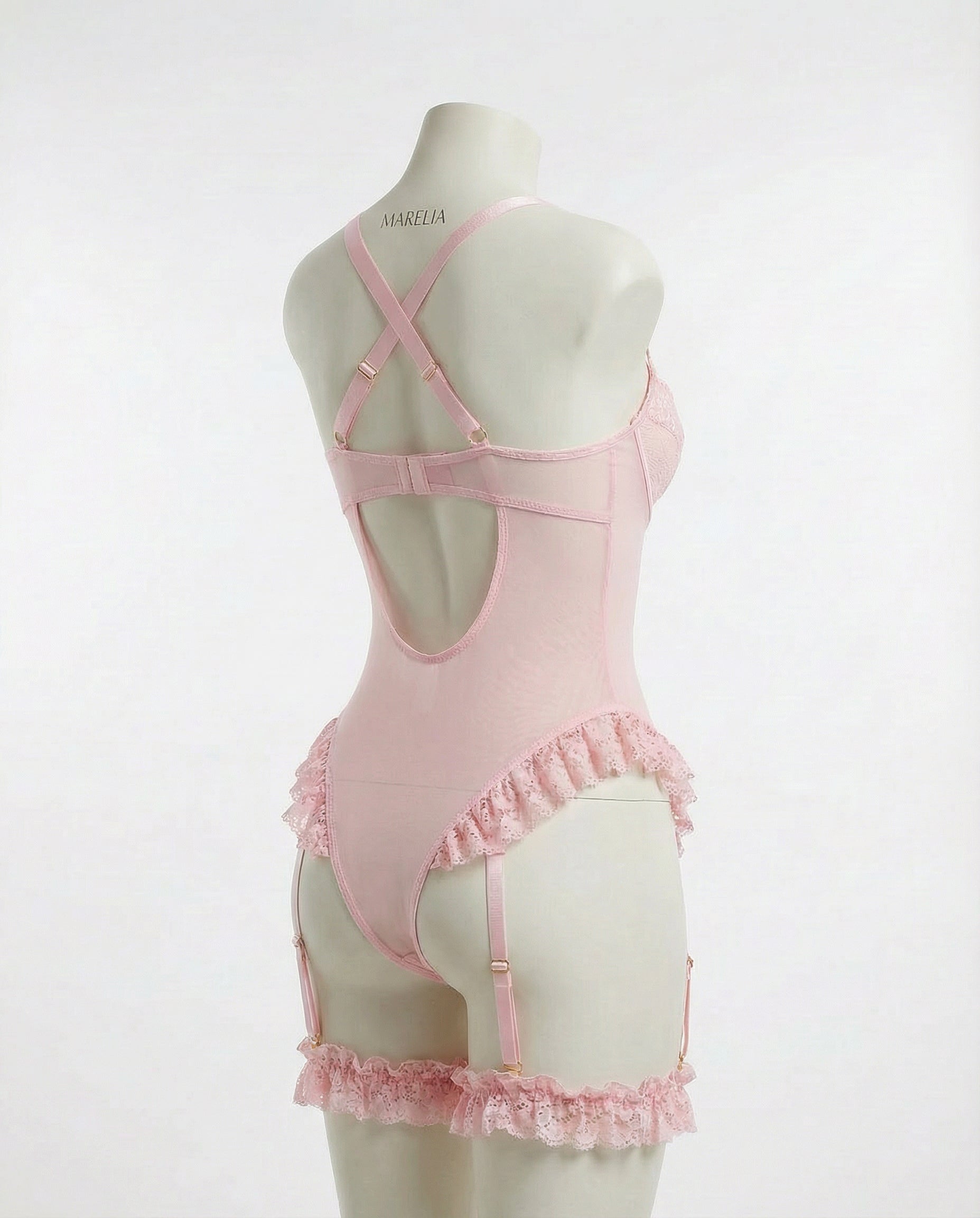 Marelia - Lace Underwire Bodysuit With Garter Straps