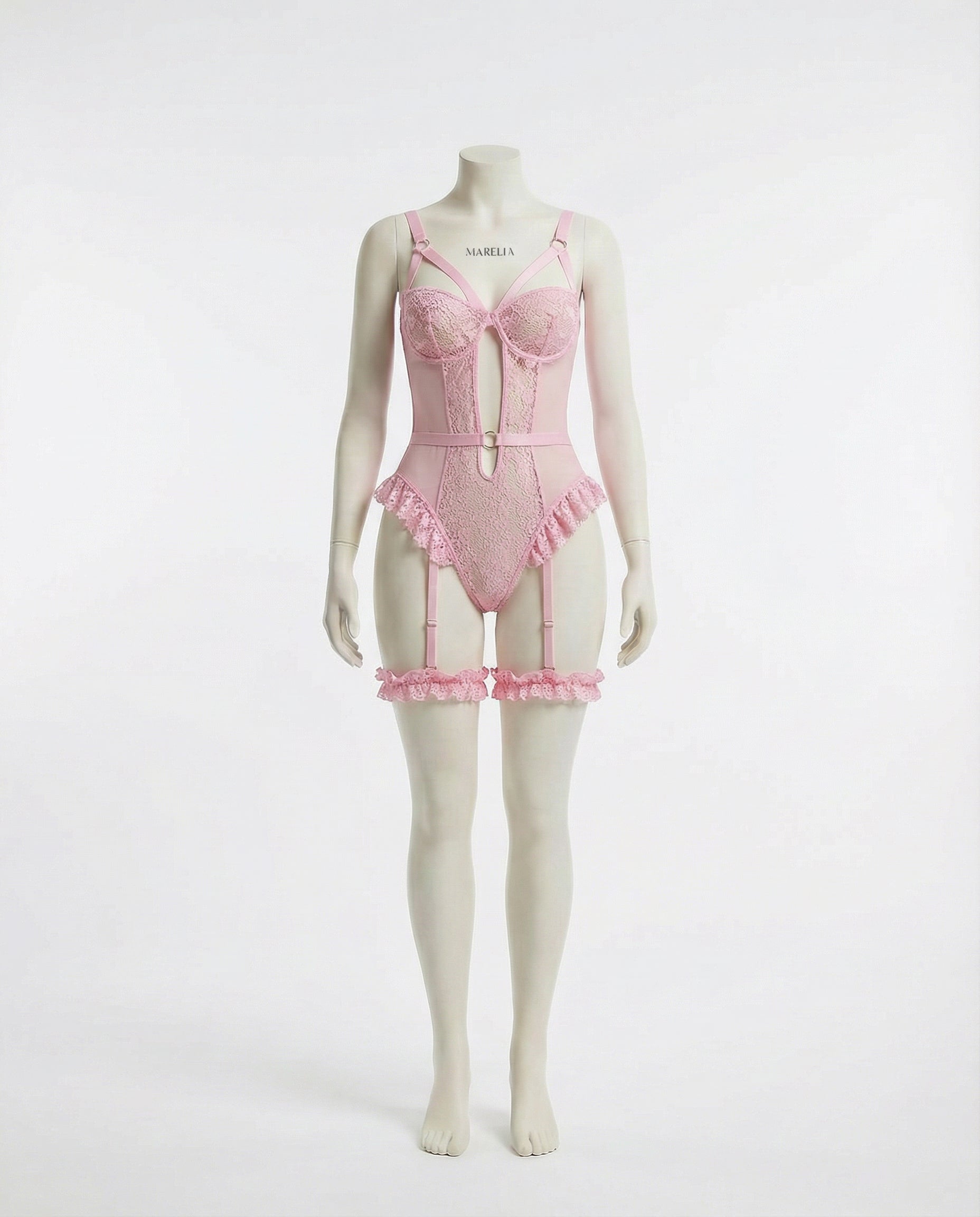 Marelia - Lace Underwire Bodysuit With Garter Straps