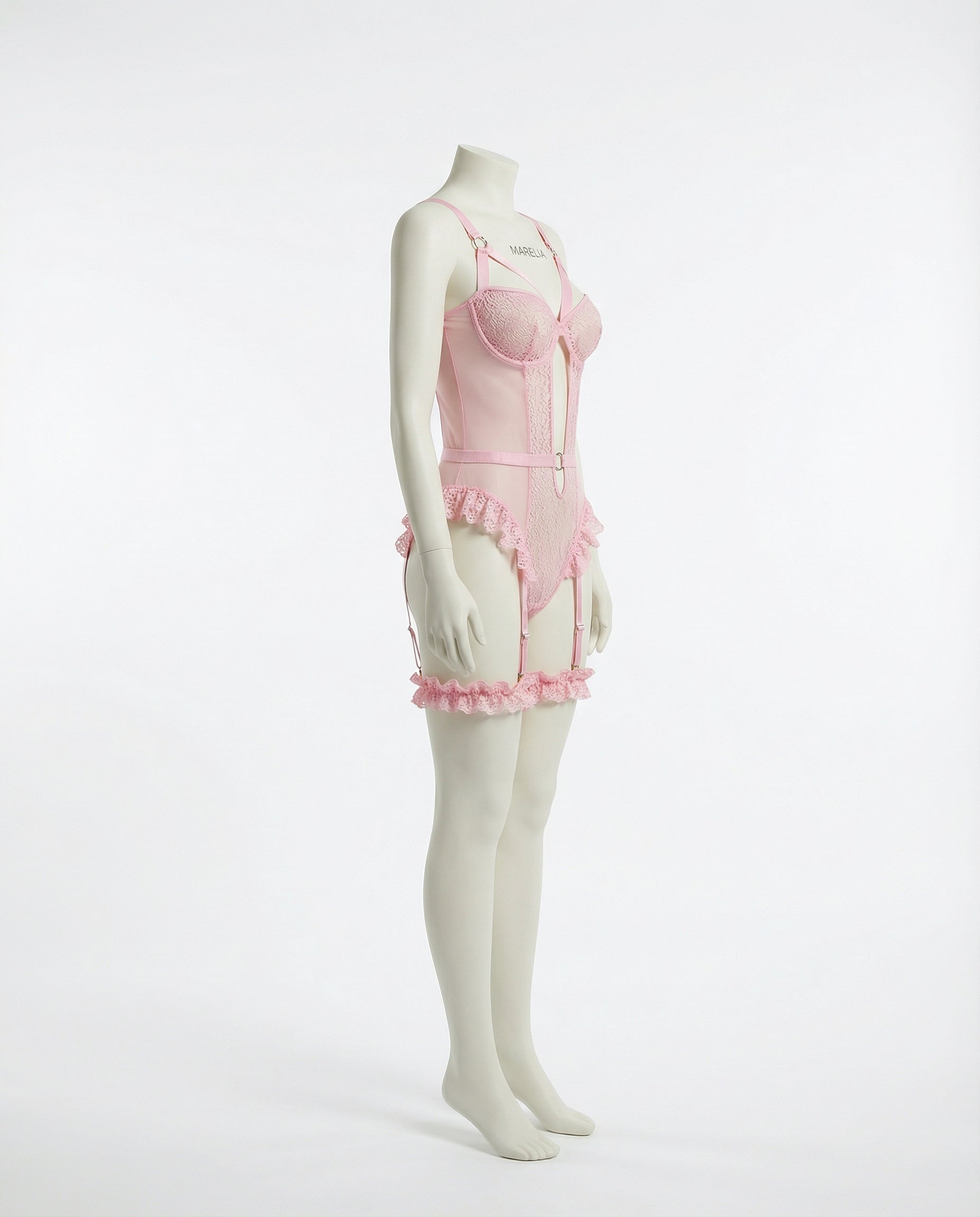 Marelia - Lace Underwire Bodysuit With Garter Straps