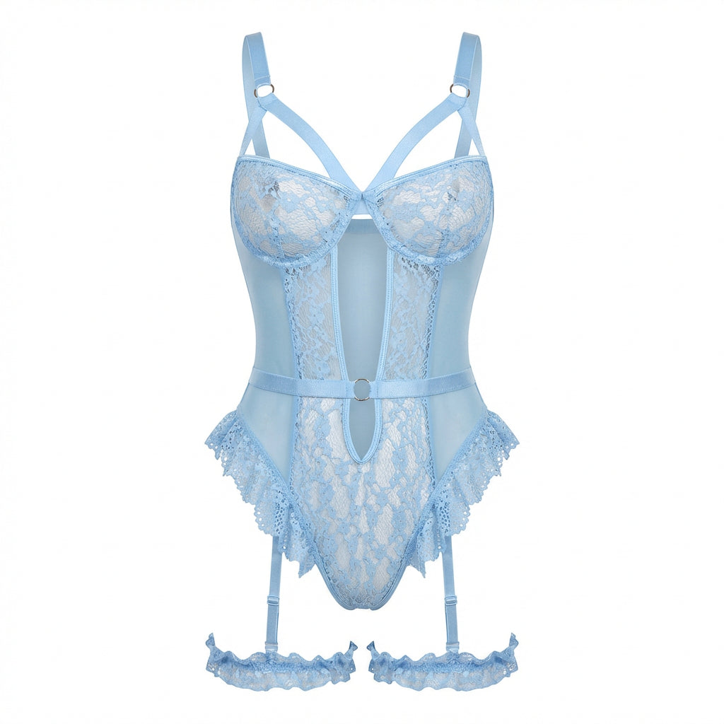 Marelia - Lace Underwire Bodysuit With Garter Straps