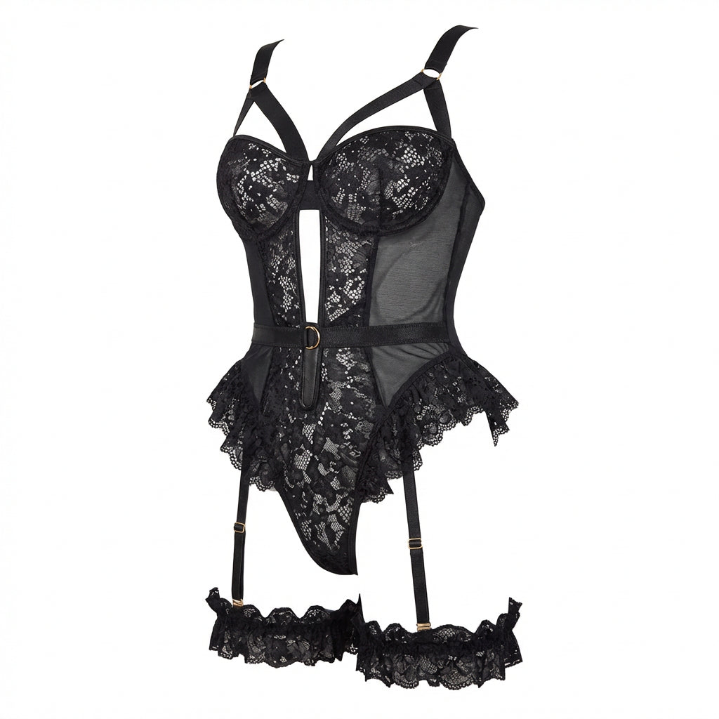 Marelia - Lace Underwire Bodysuit With Garter Straps