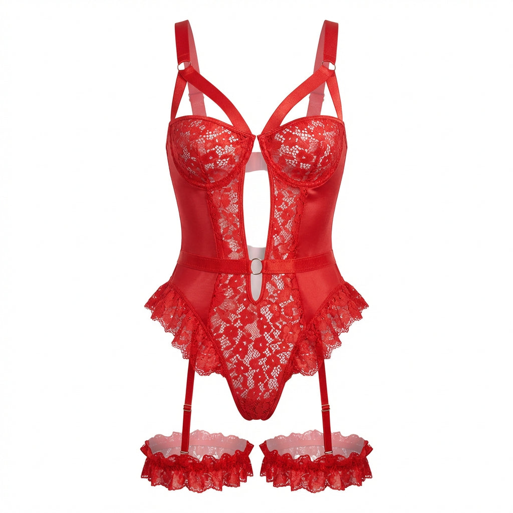Marelia - Lace Underwire Bodysuit With Garter Straps