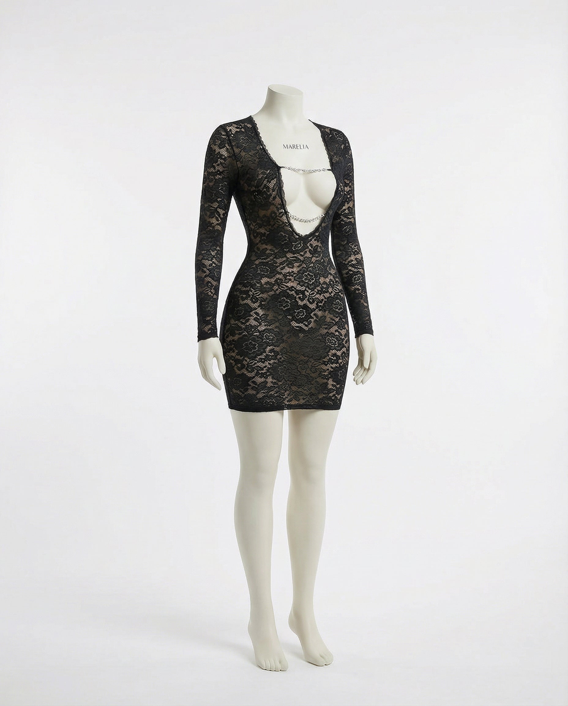 Marelia - Long Sleeve Lace Mini Dress With Cutout
