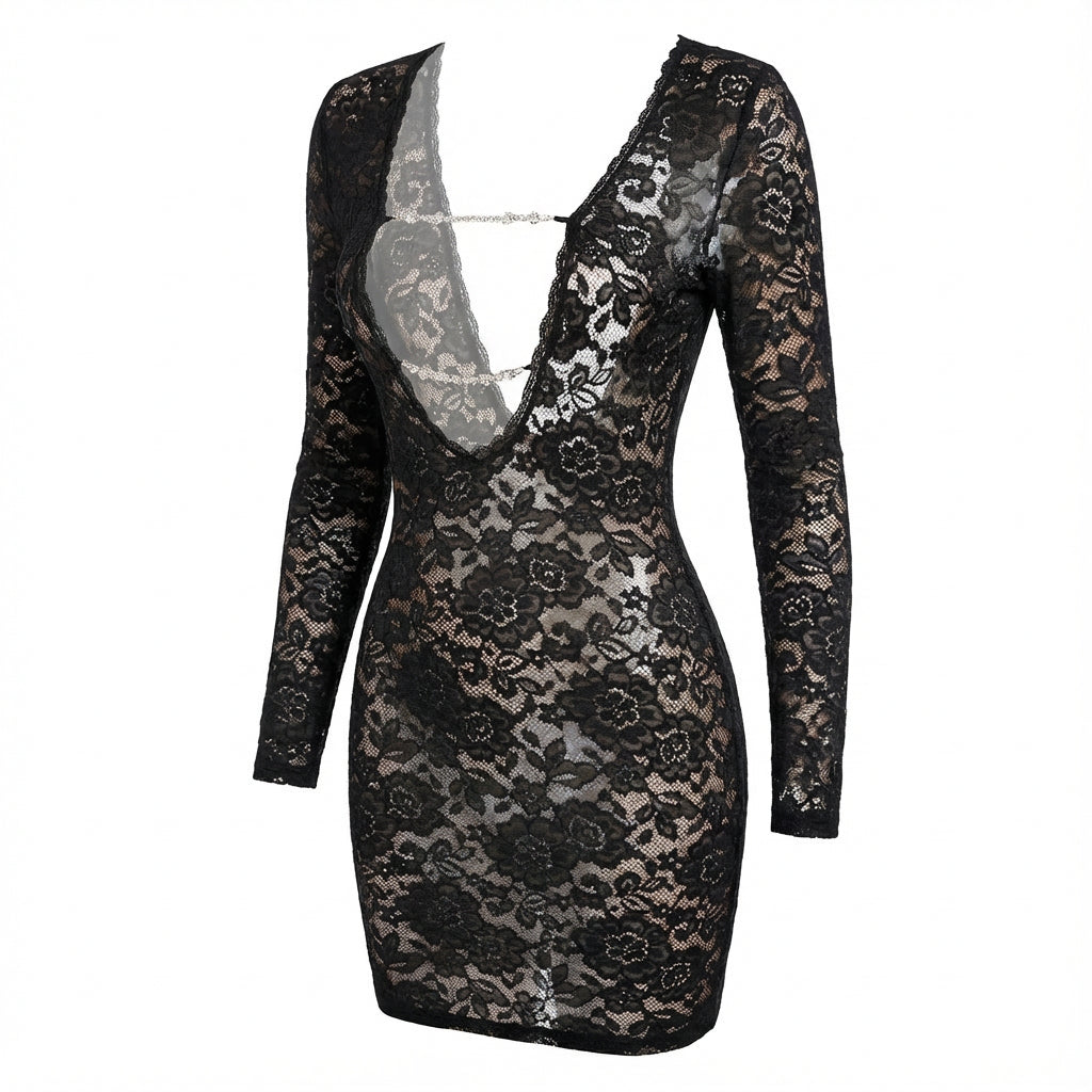 Marelia - Long Sleeve Lace Mini Dress With Cutout