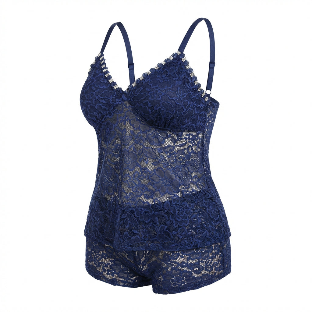 Marelia - Plus Size Lace Camisole And Shorts Set