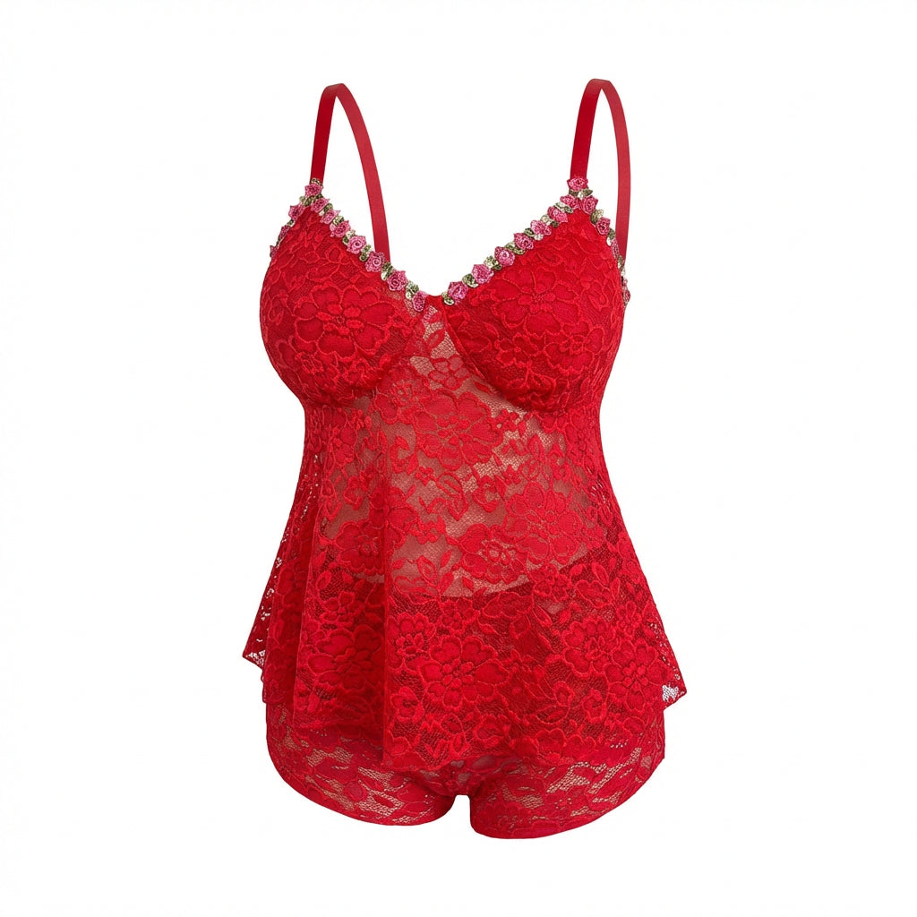 Marelia - Plus Size Lace Camisole And Shorts Set