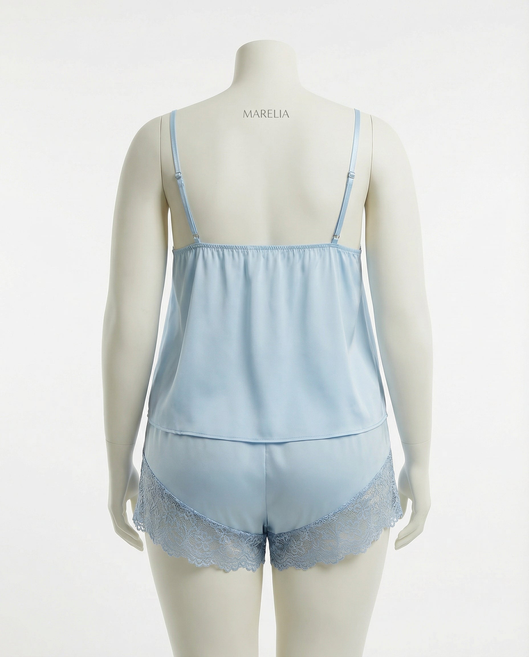 Marelia - Plus Size Lace Trim Camisole And Shorts Set