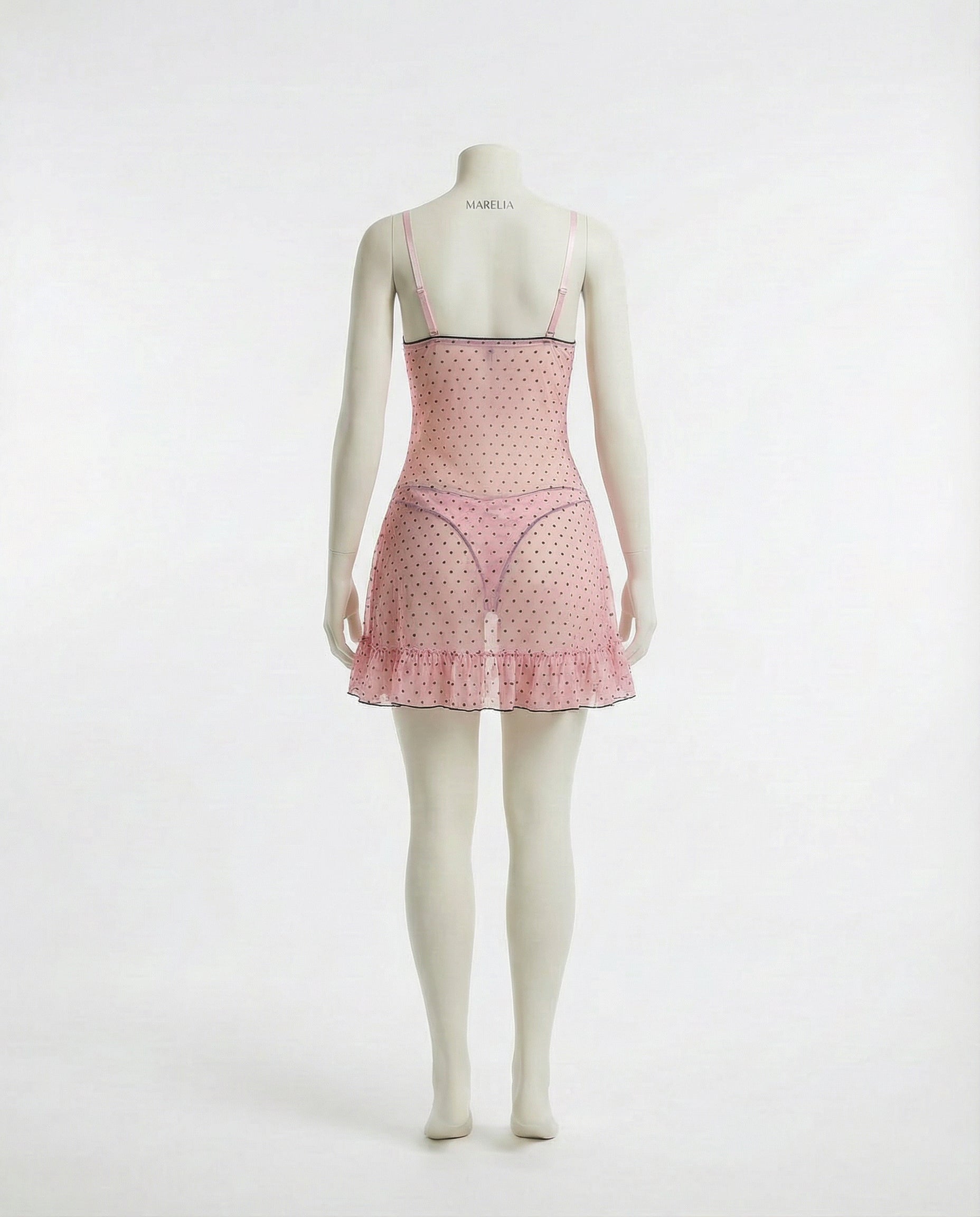 Marelia - Polka Dot Babydoll Chemise With Ruffle Trim And Brief Set