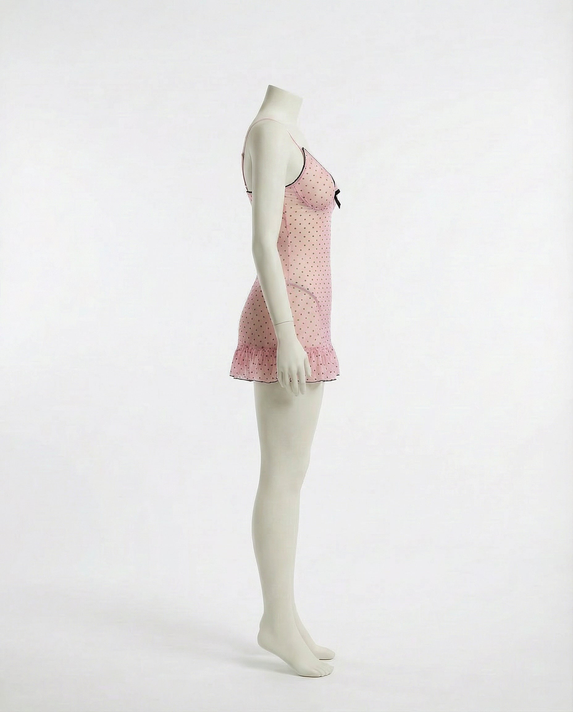 Marelia - Polka Dot Babydoll Chemise With Ruffle Trim And Brief Set