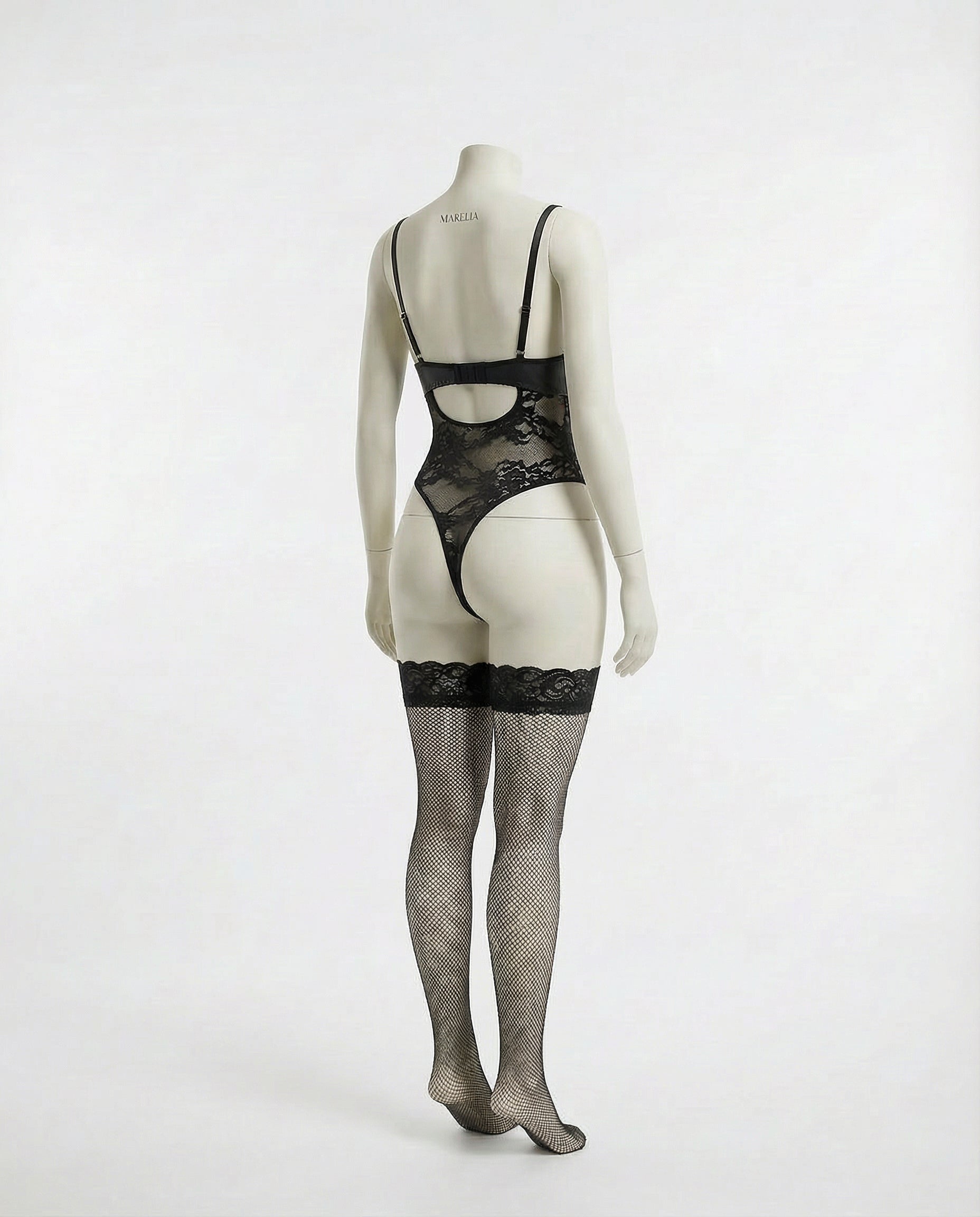 Faux Leather And Lace Bodysuit With Suspender Belt