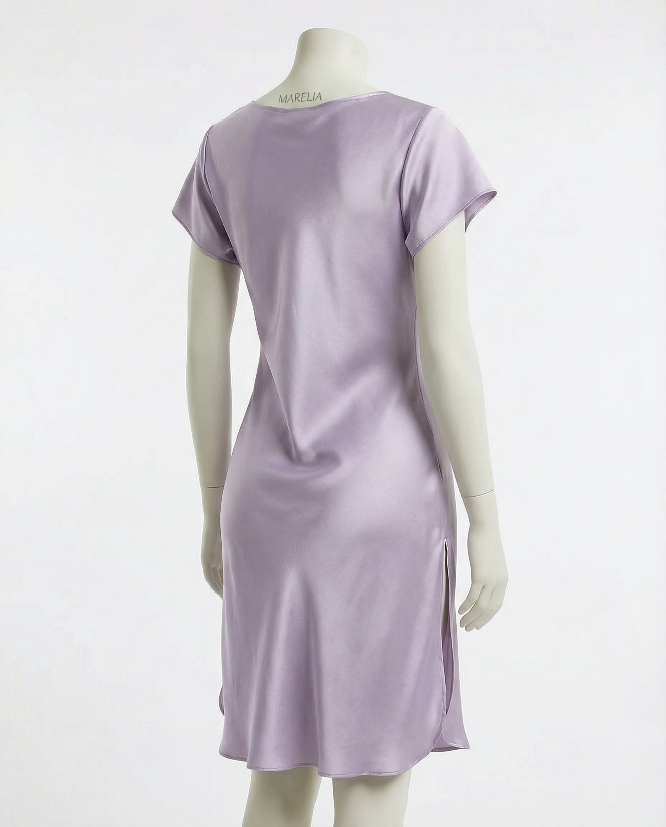 Marelia - SIlk Lace Trim Short Sleeve Chemise With Side Slit