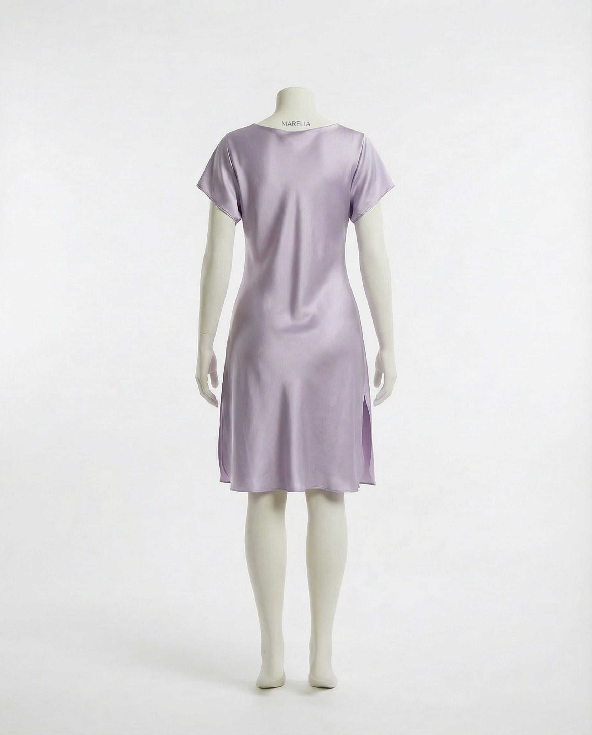 Marelia - SIlk Lace Trim Short Sleeve Chemise With Side Slit