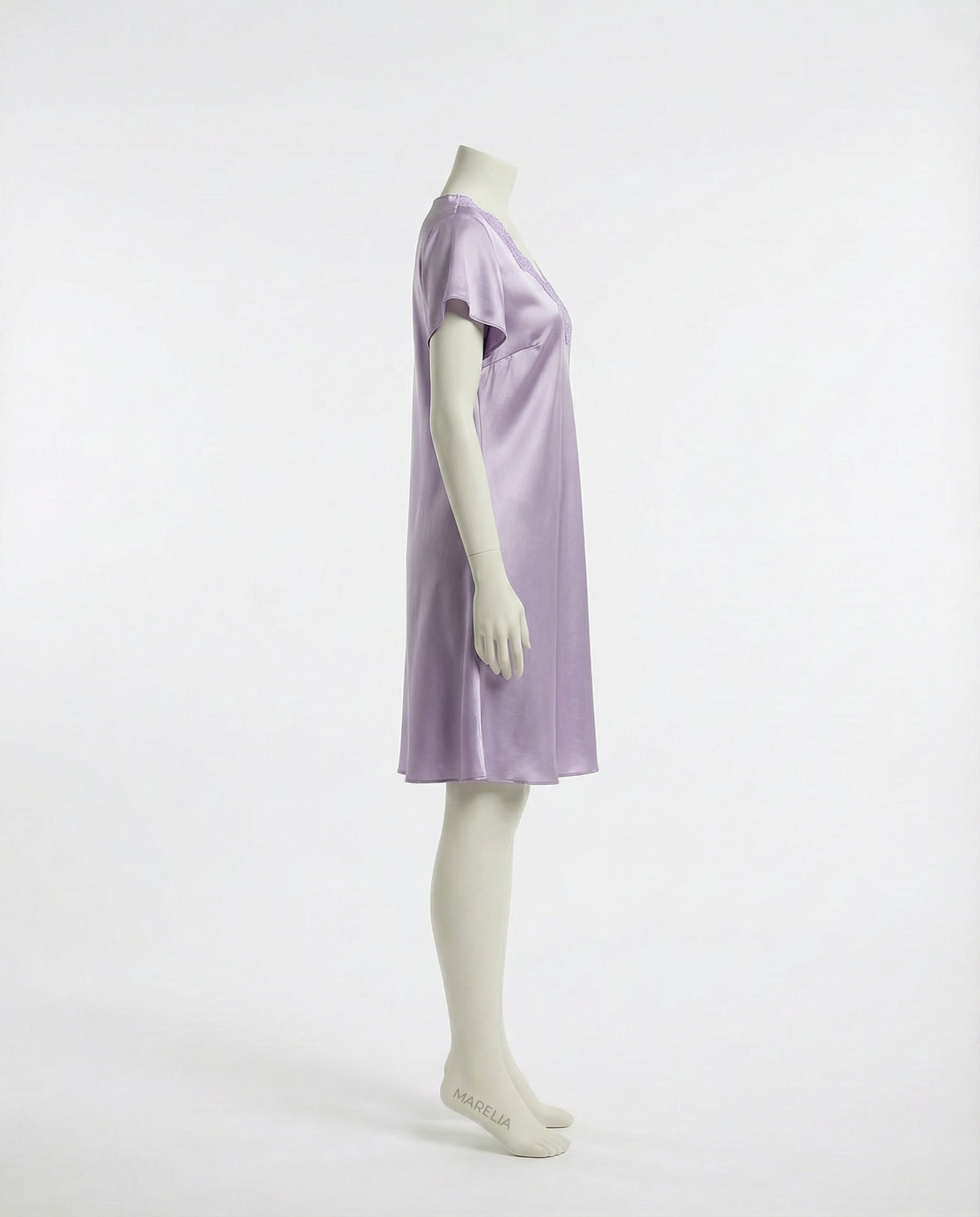 Marelia - SIlk Lace Trim Short Sleeve Chemise With Side Slit