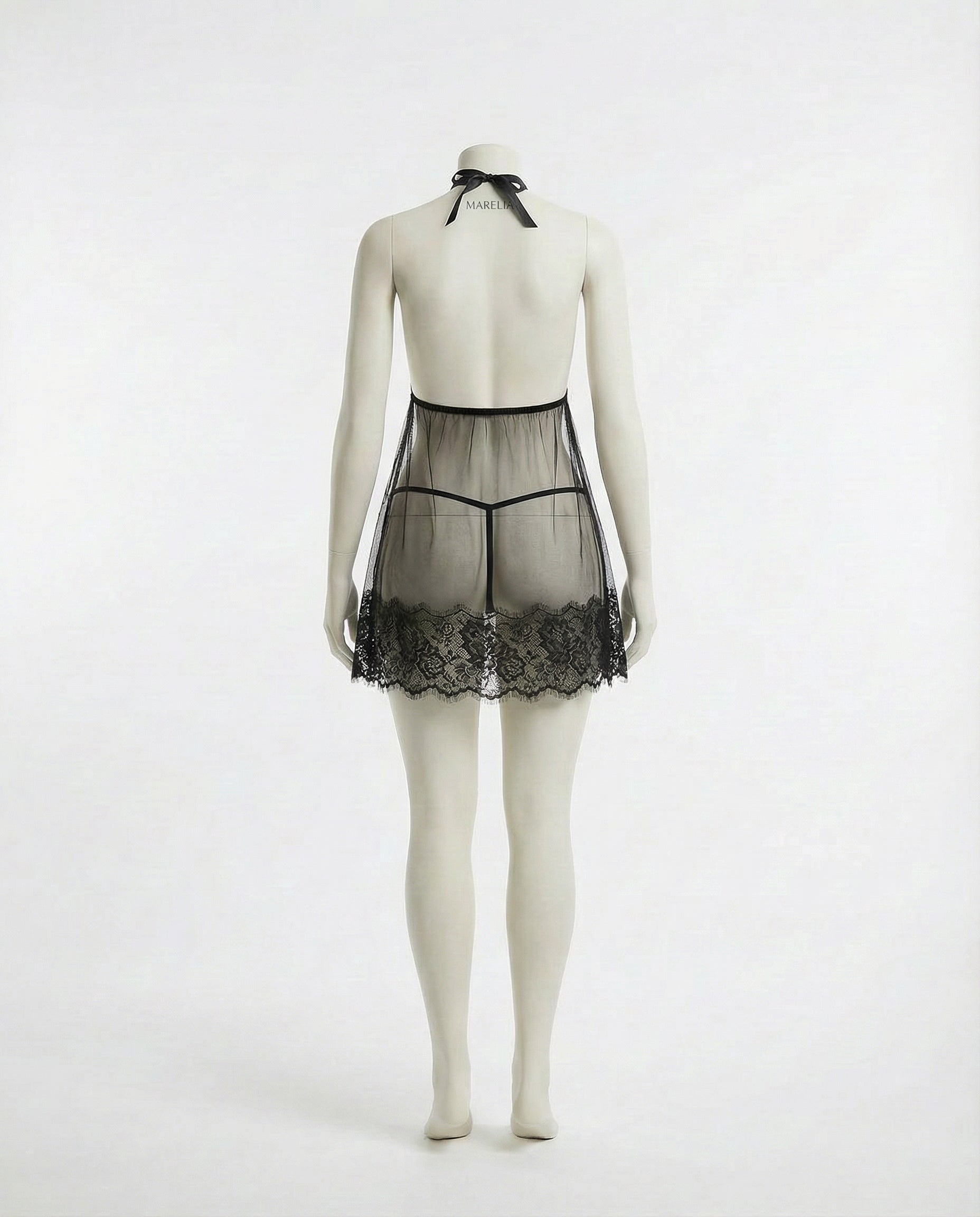 Marelia - Sheer Mesh Babydoll With Lace Trim And Brief Set