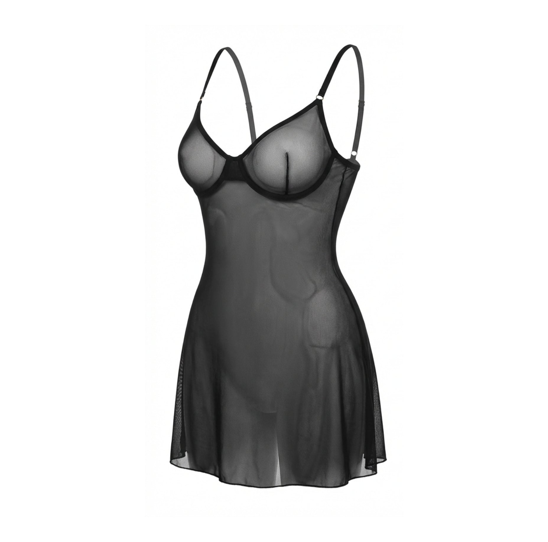 Marelia - Sheer Mesh Chemise With Lace-Up Side Detail And G-String