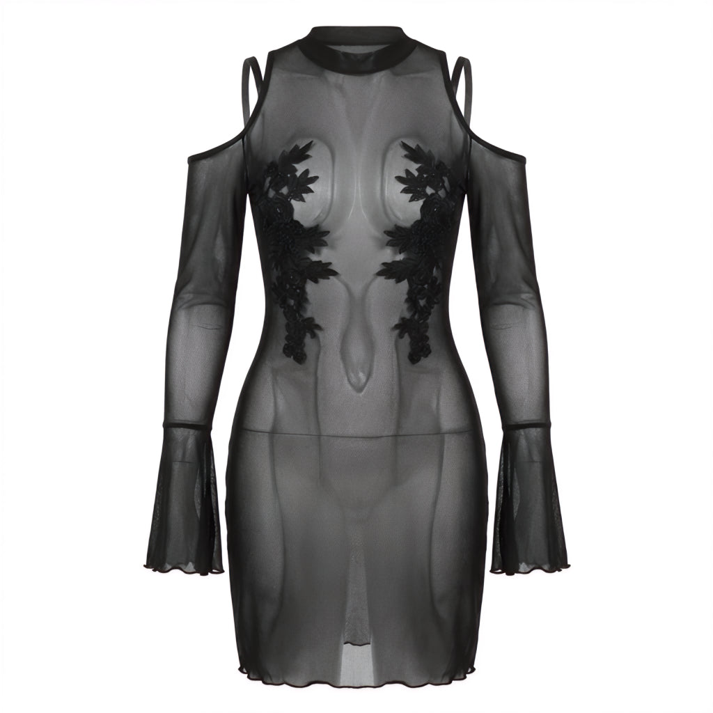 Marelia - Sheer Mesh Cold Shoulder Mini Dress