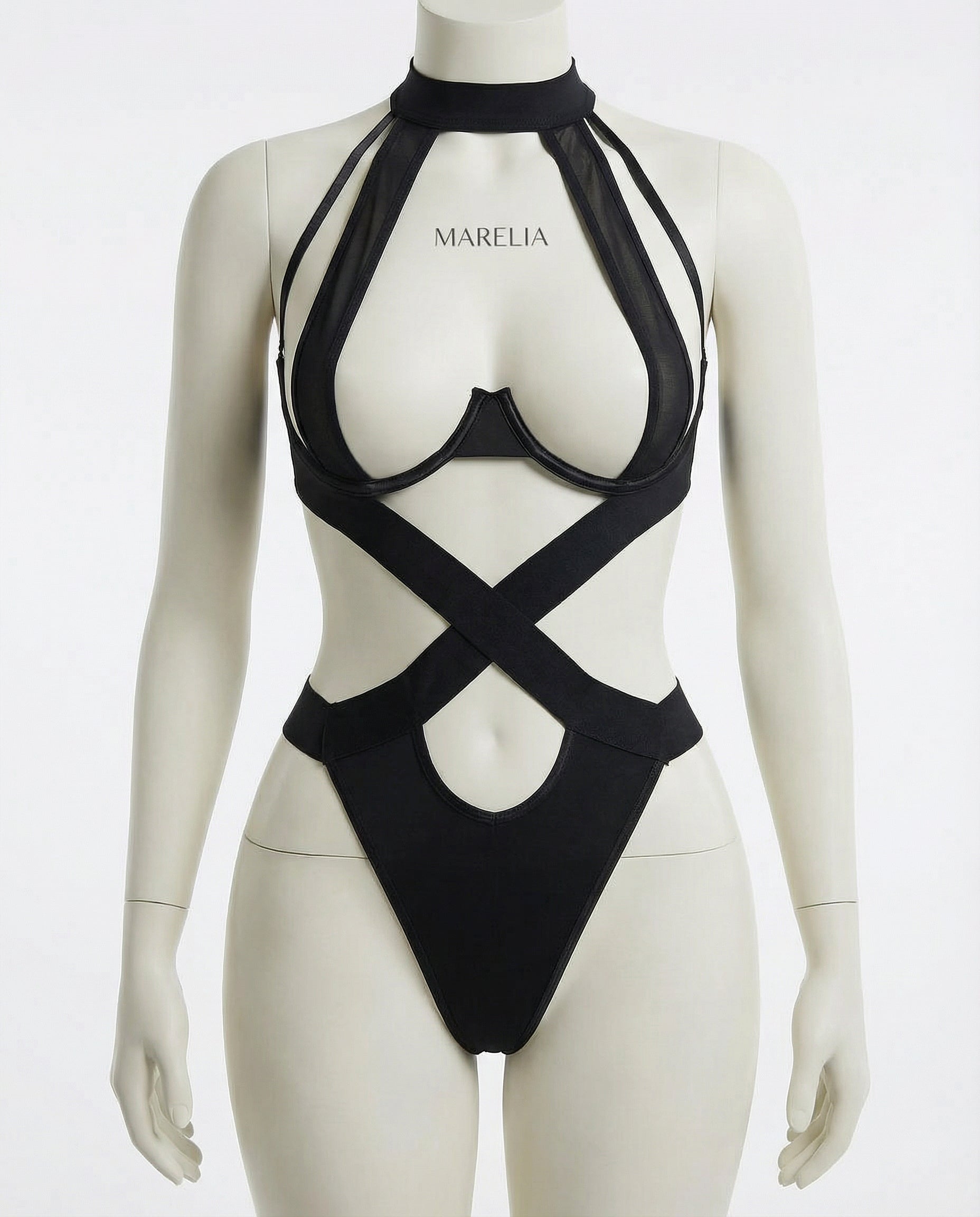 Marelia - Strappy Halter Teddy With Cutout Panels