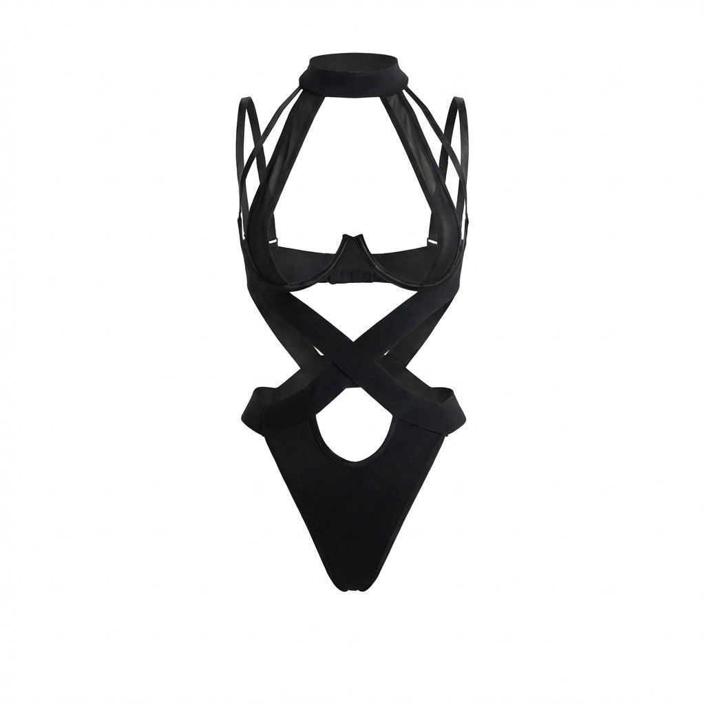 Marelia - Strappy Halter Teddy With Cutout Panels