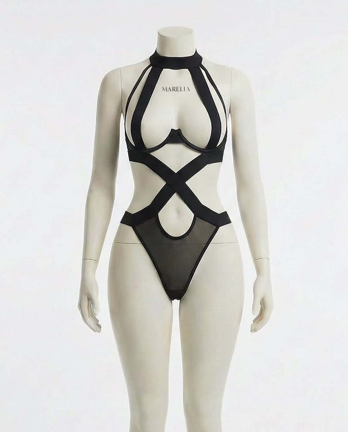 Marelia - Strappy Halter Teddy With Cutout Panels