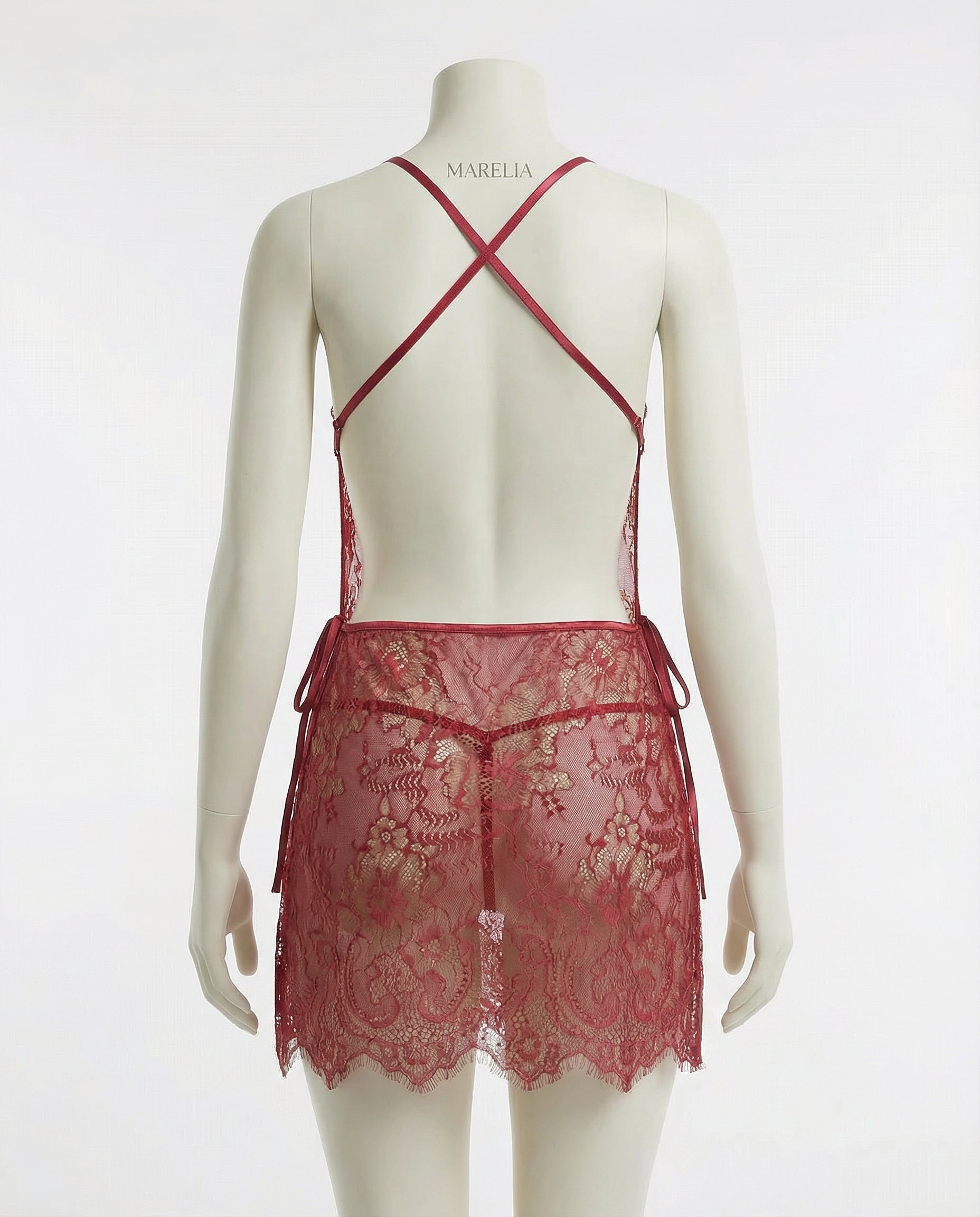 Marelia - Two-Piece Floral Lace Chemise With G-String Set