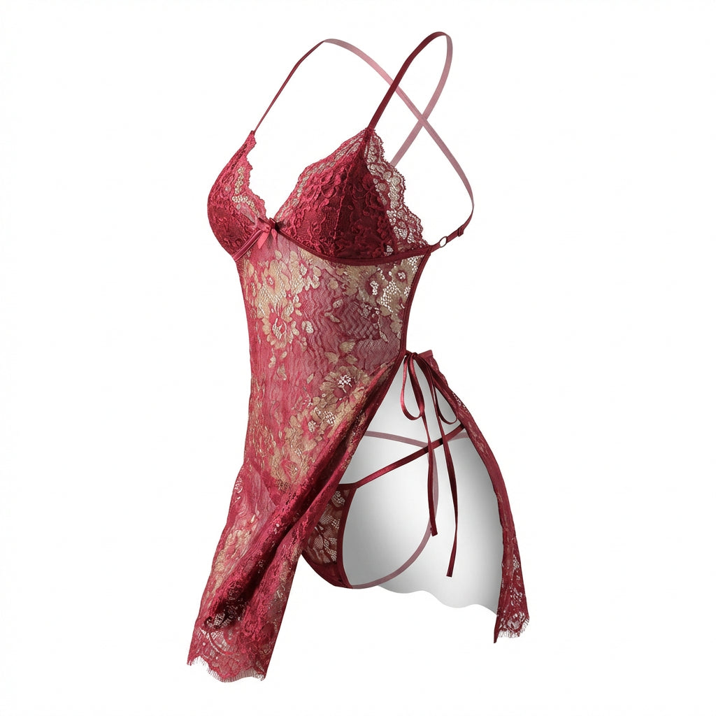 Marelia - Two-Piece Floral Lace Chemise With G-String Set