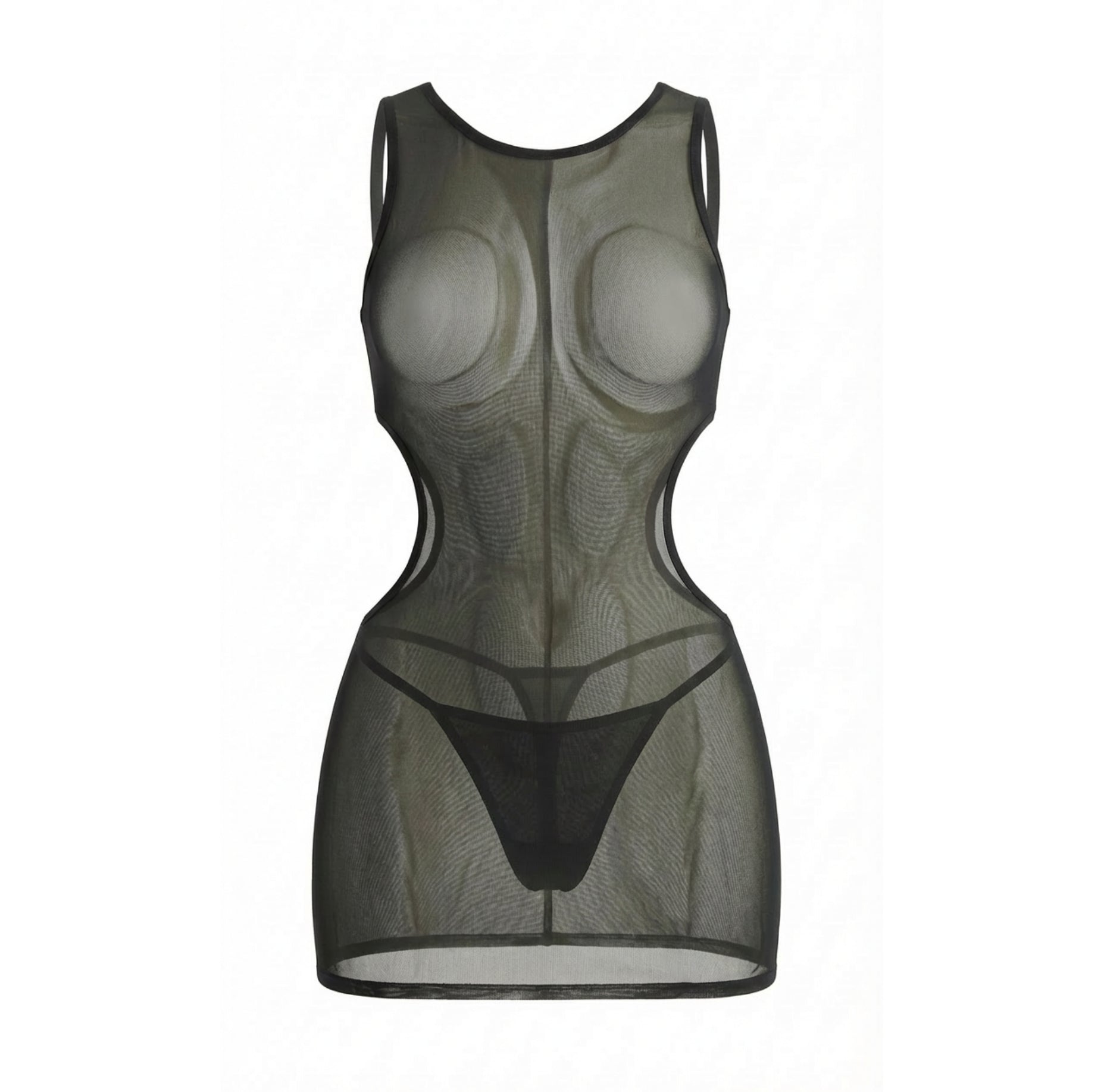 Sheer Mesh Cutout Chemise With Halter Neck