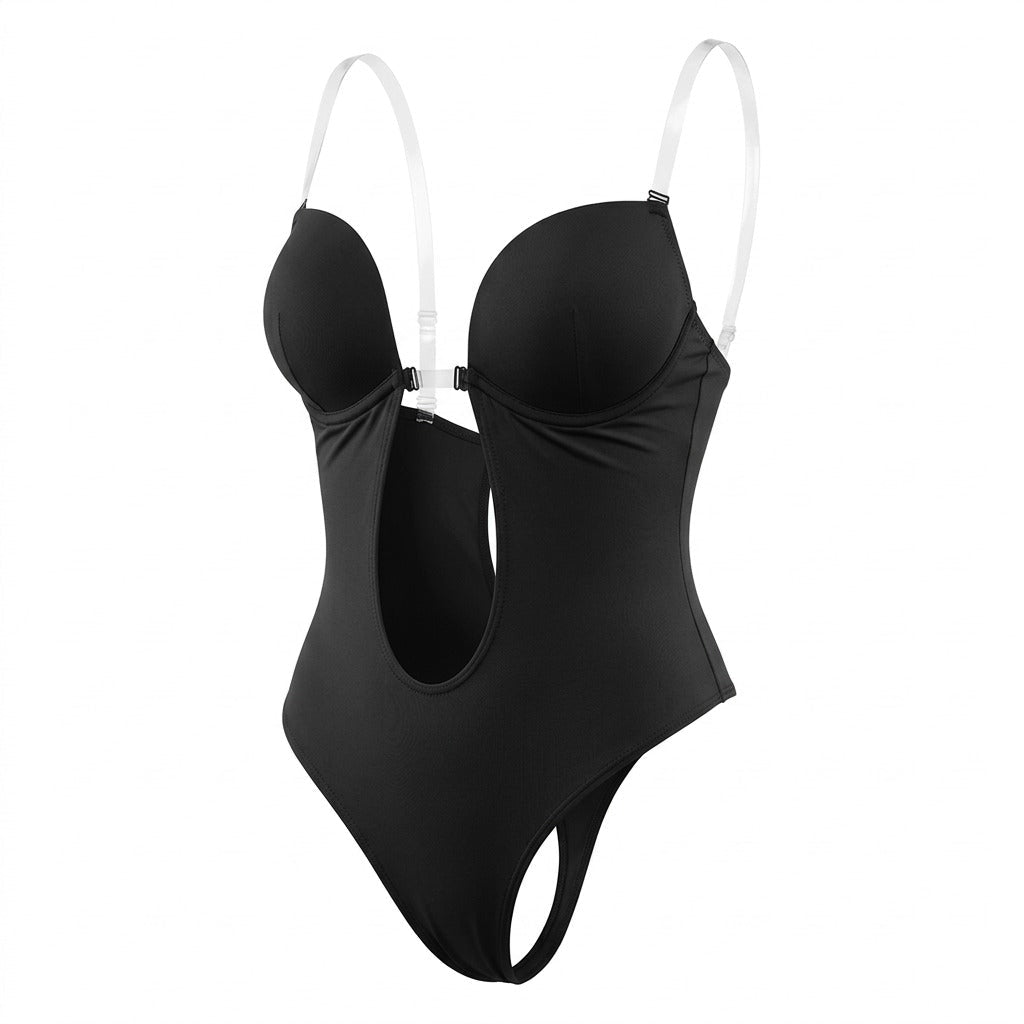 Black backless plunge invisible bodysuit
