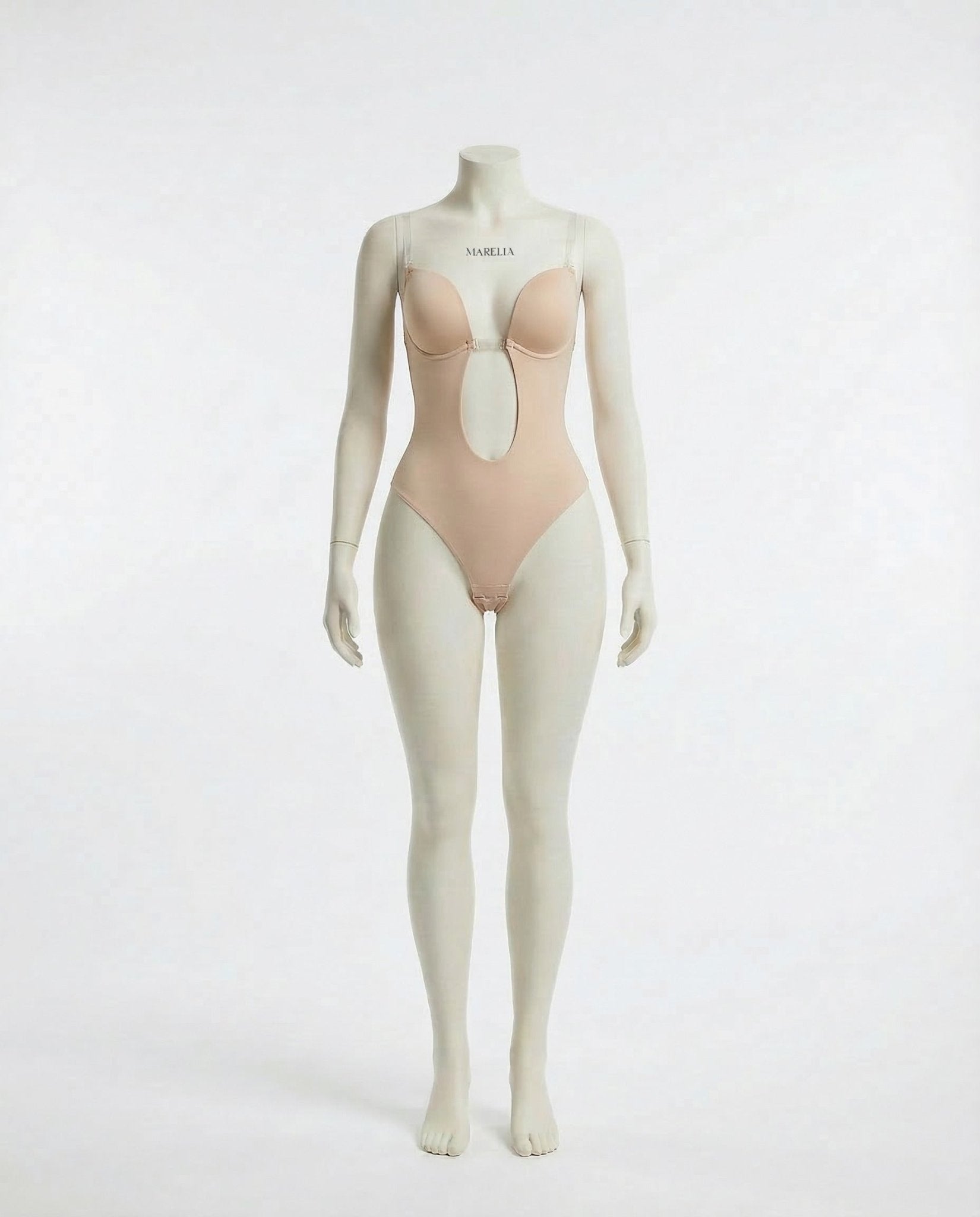 Beige backless plunge invisible bodysuit
