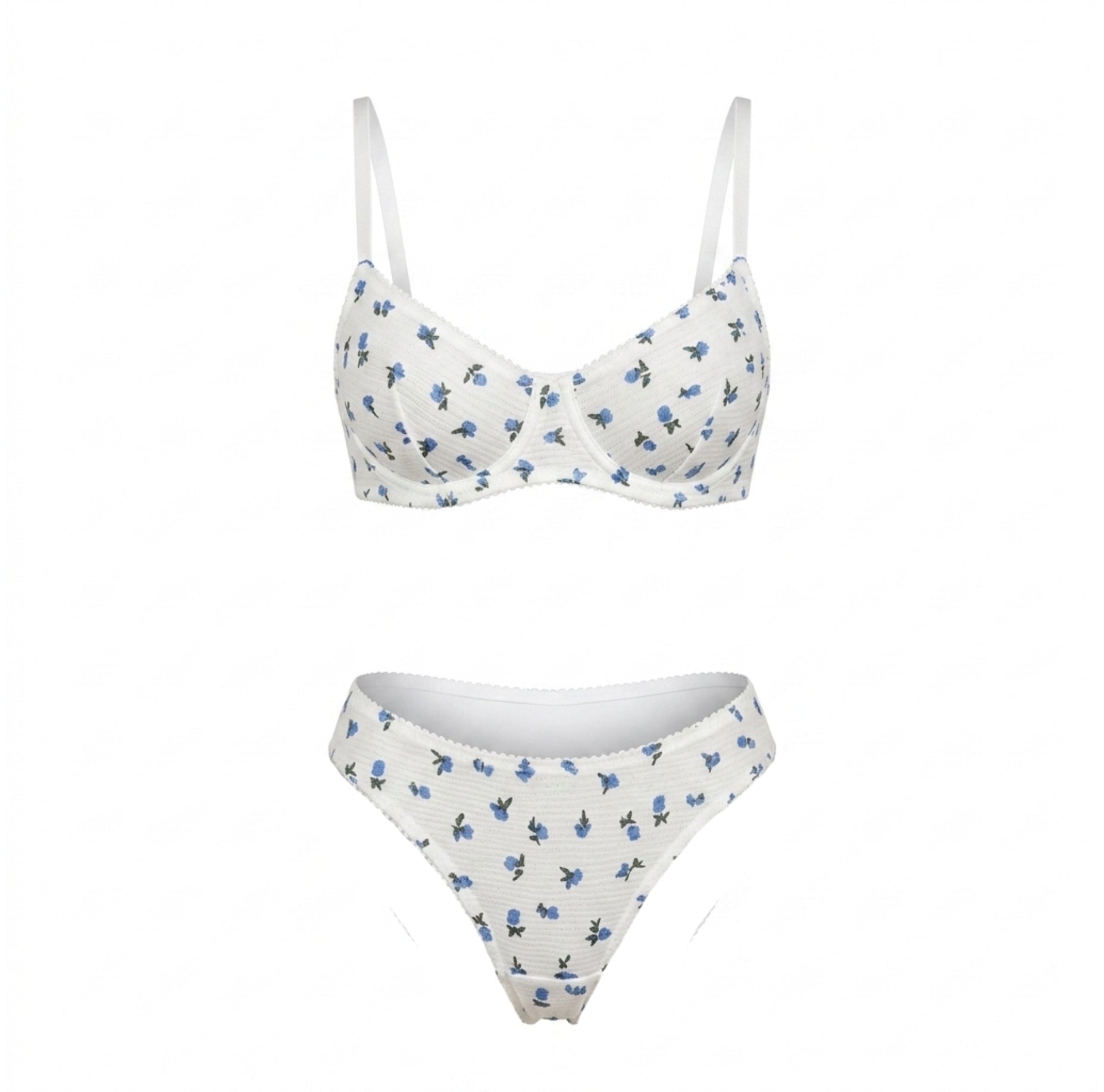 Blue Cotton Cherry Print Bralette Set - MARELIA