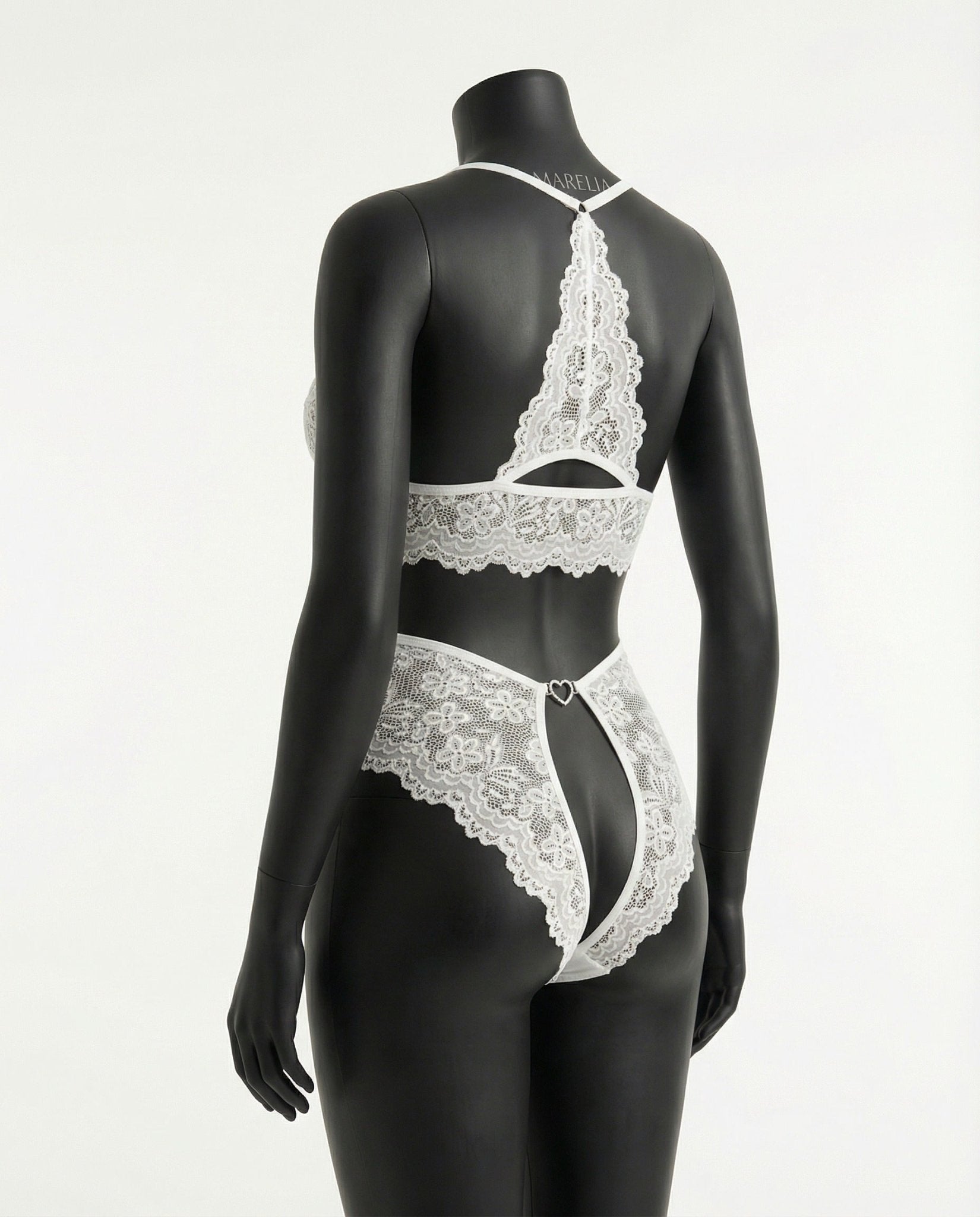 White crotchless halter lace teddy