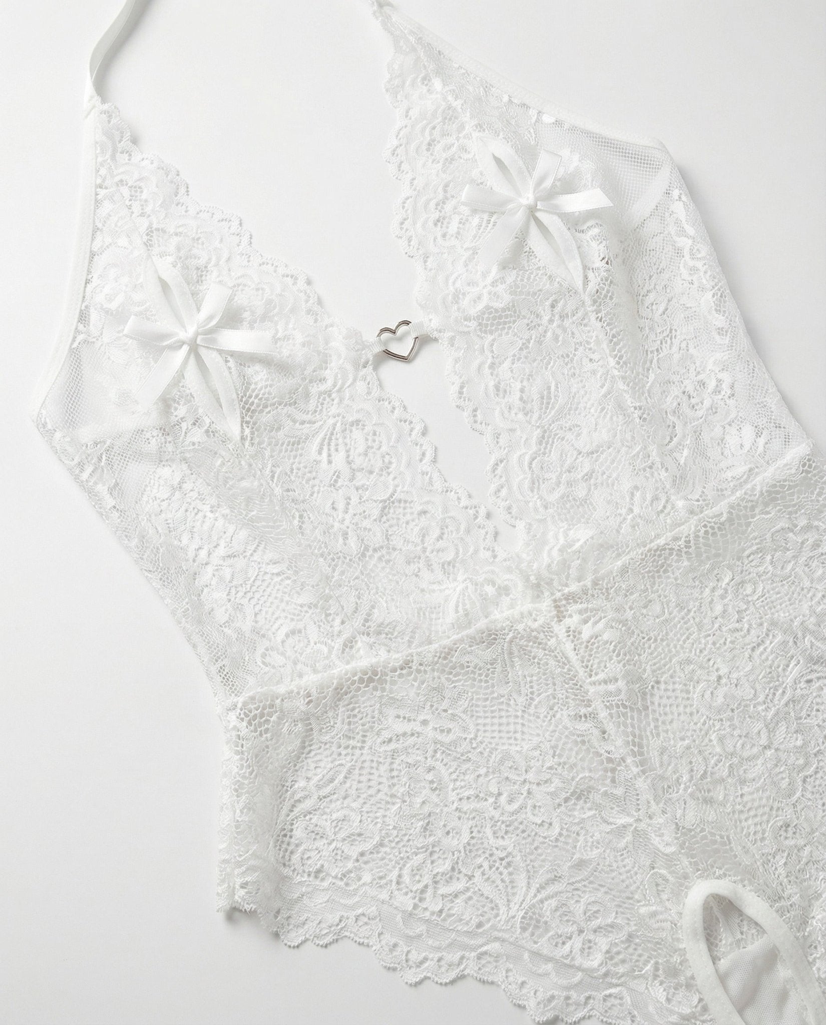 White crotchless halter lace teddy
