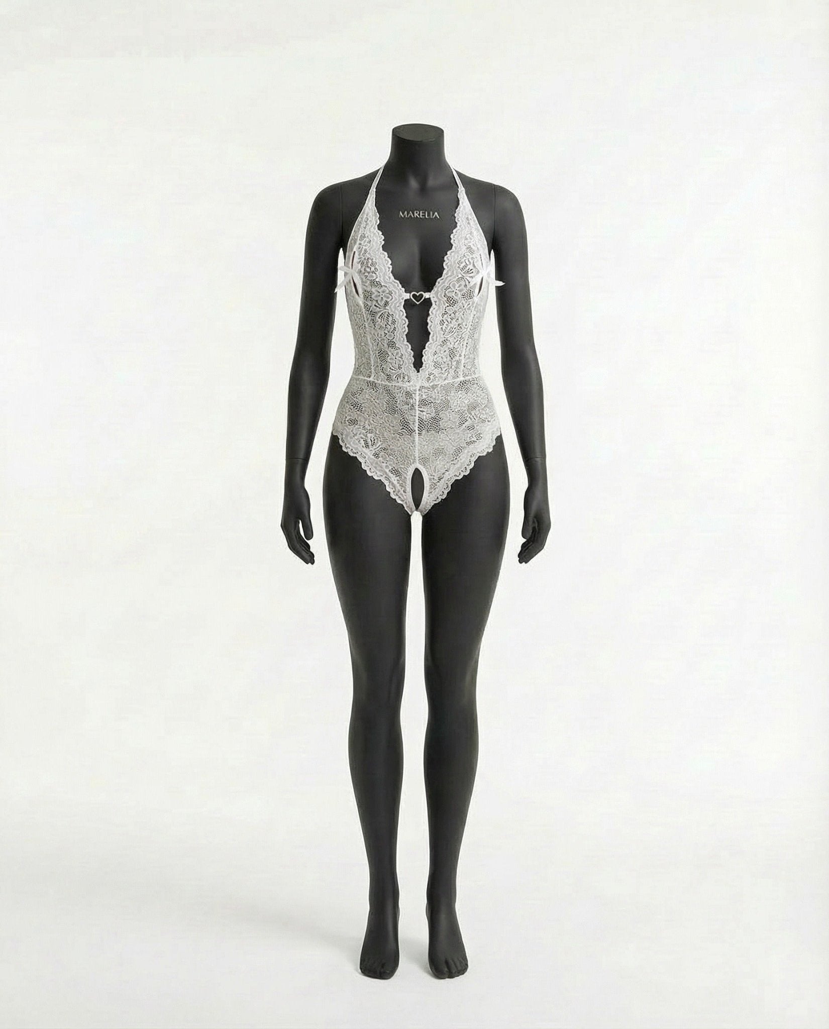 White crotchless halter lace teddy