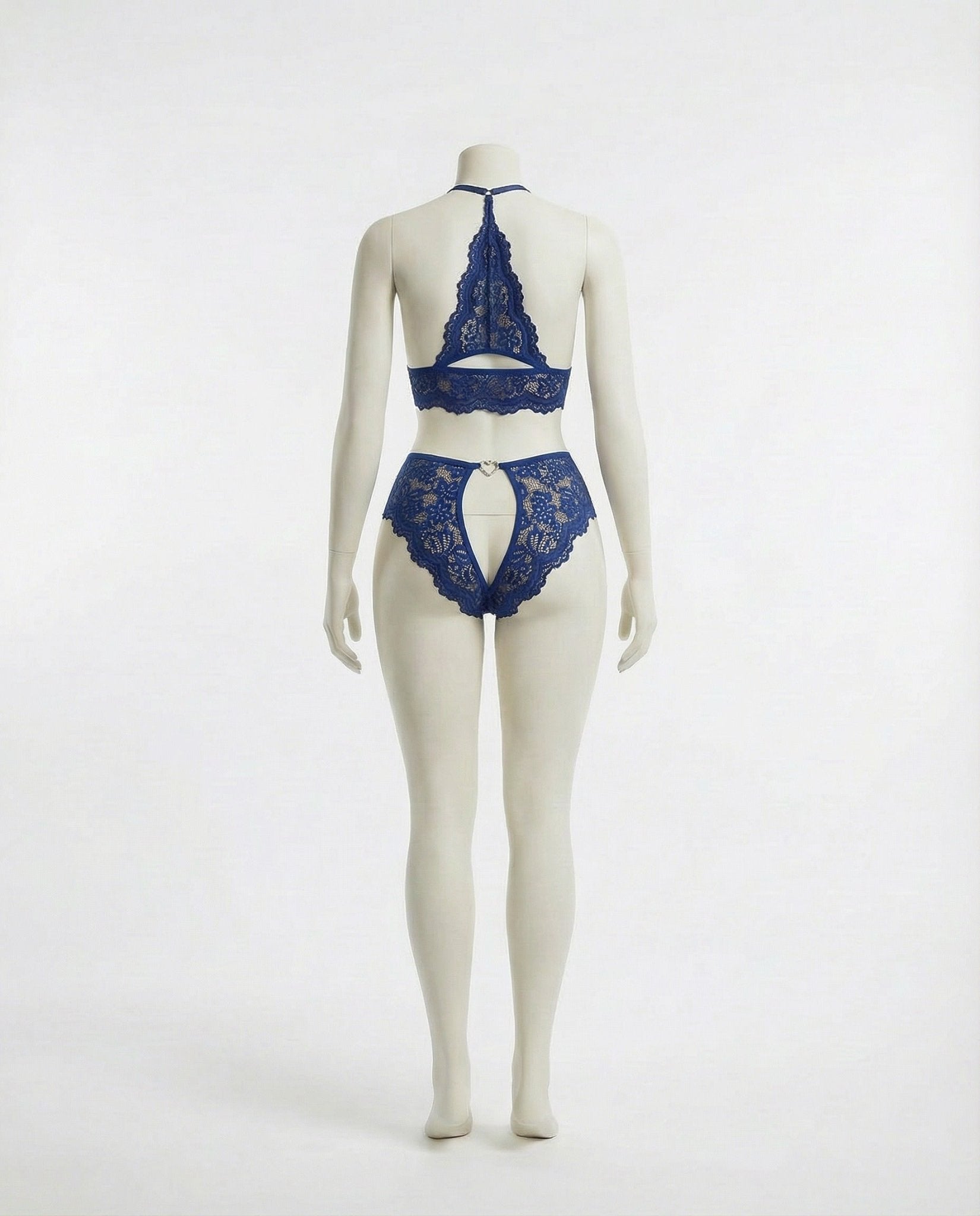 Navy crotchless halter lace teddy
