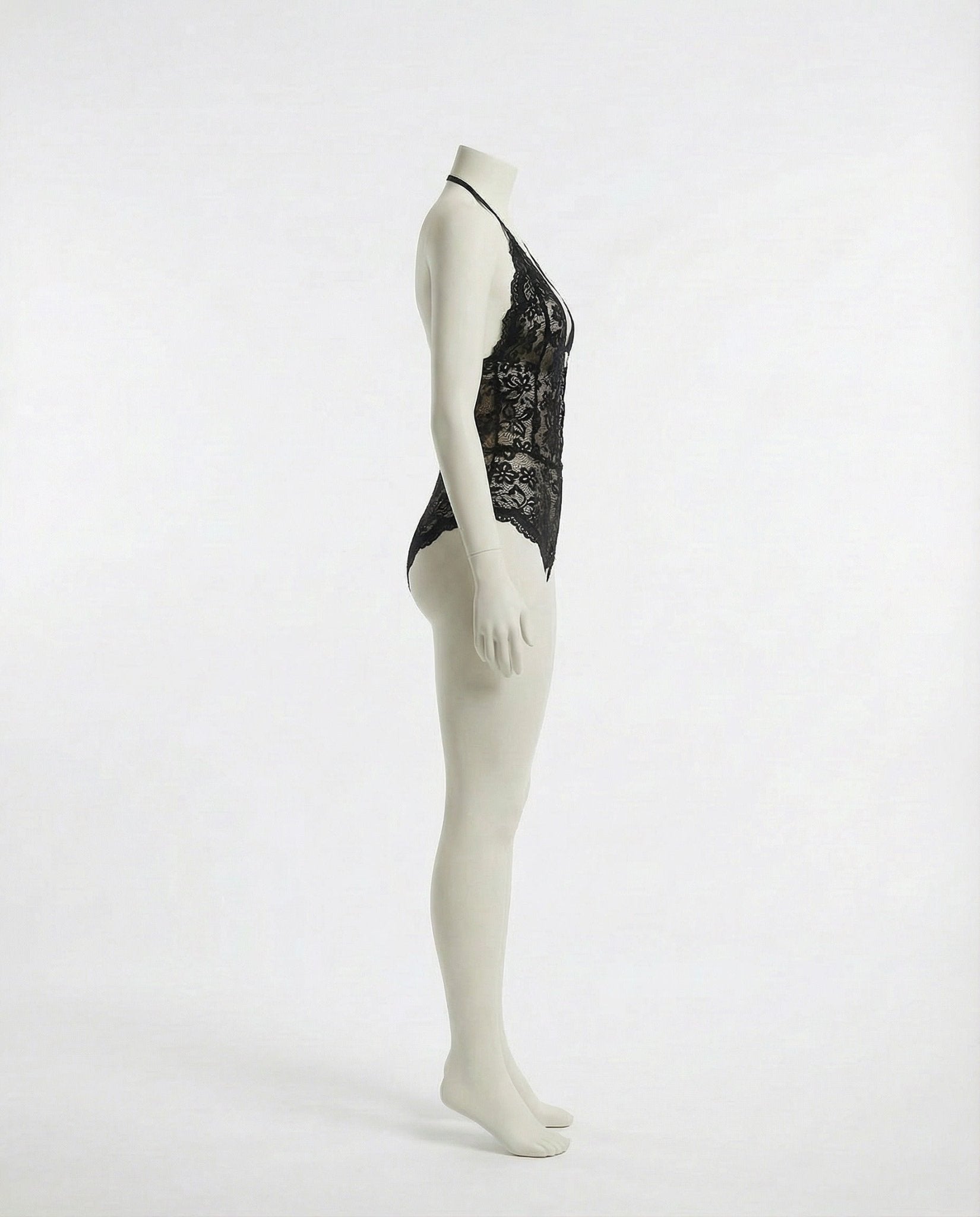 Black crotchless halter lace teddy