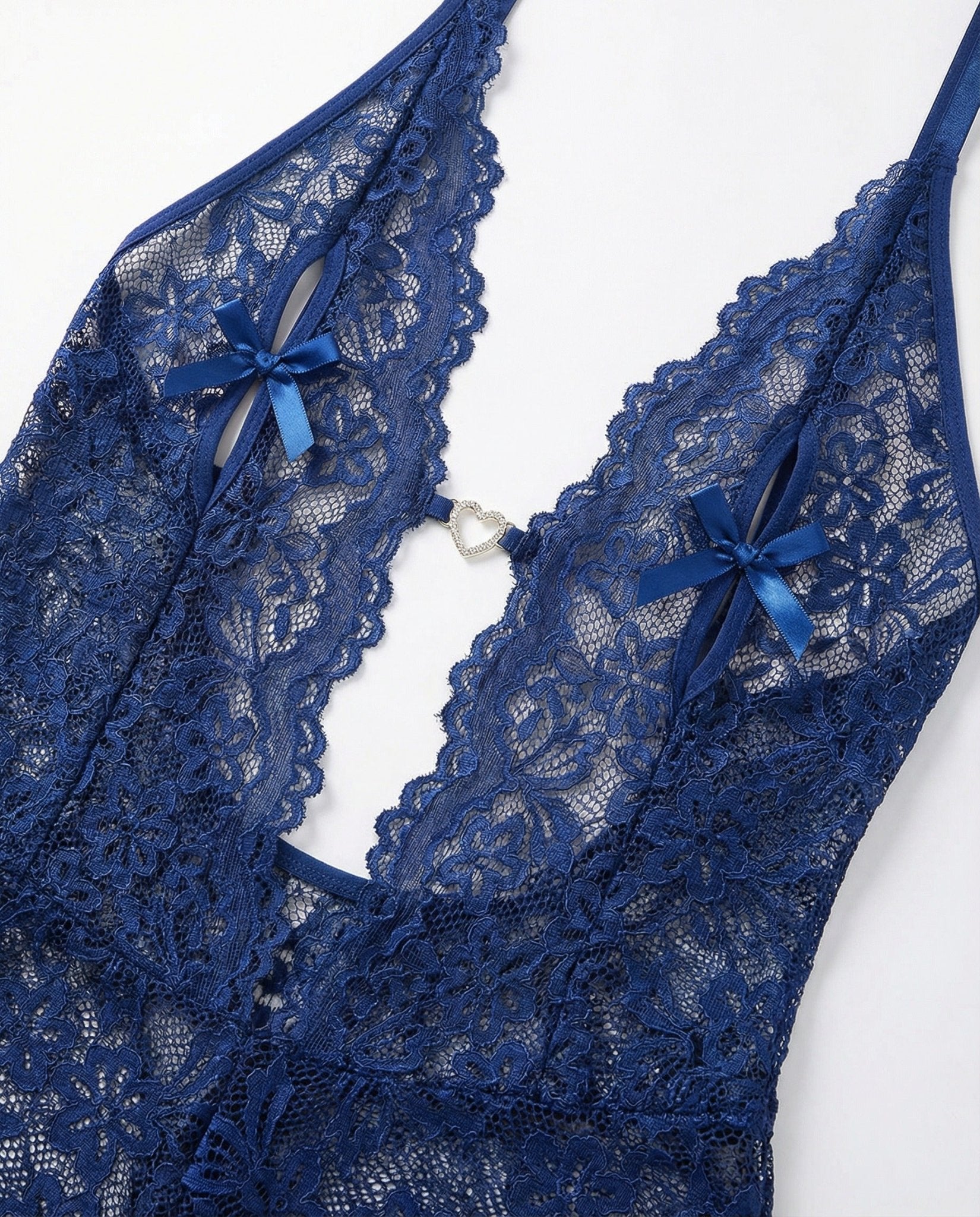 Navy crotchless halter lace teddy
