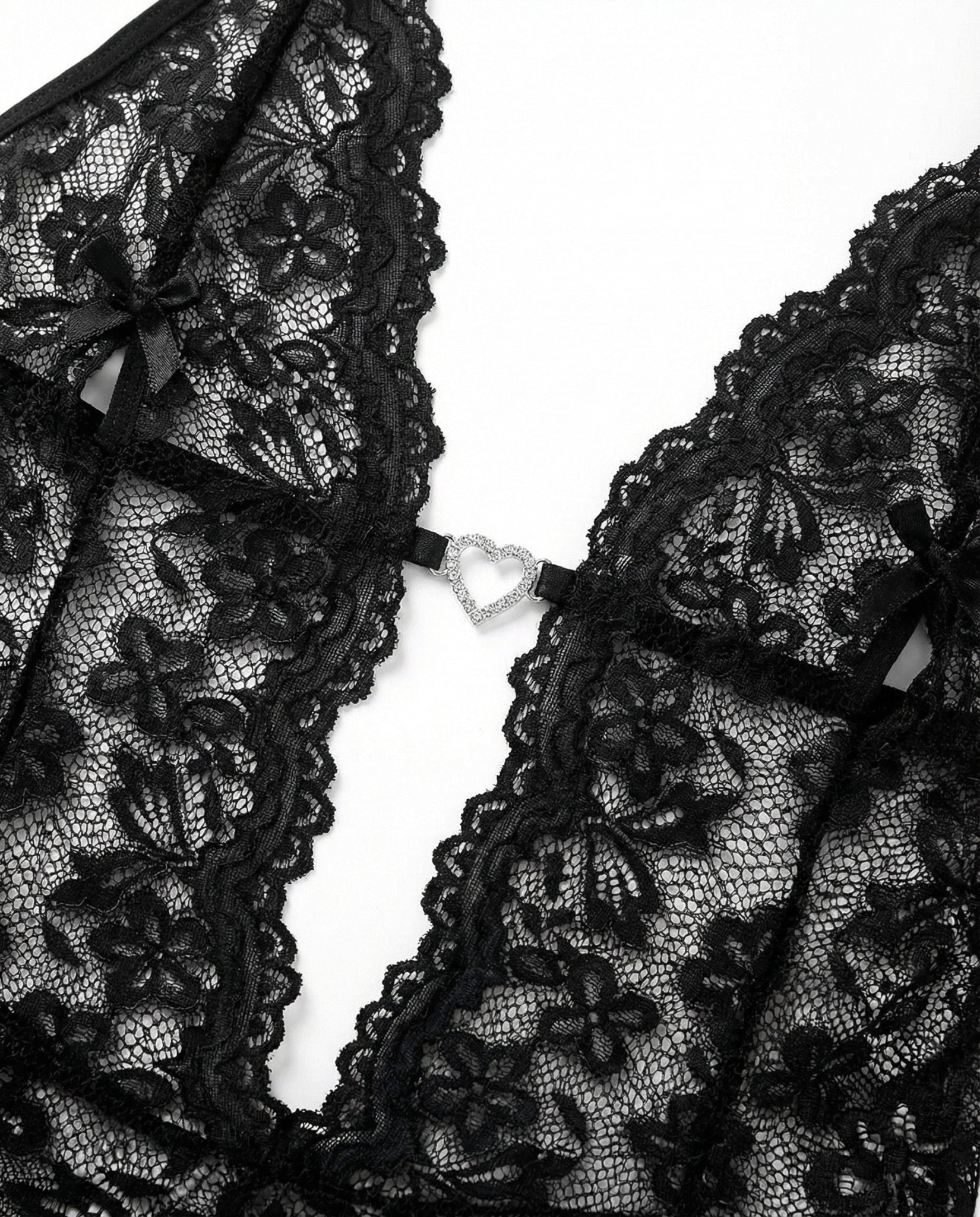 Black crotchless halter lace teddy