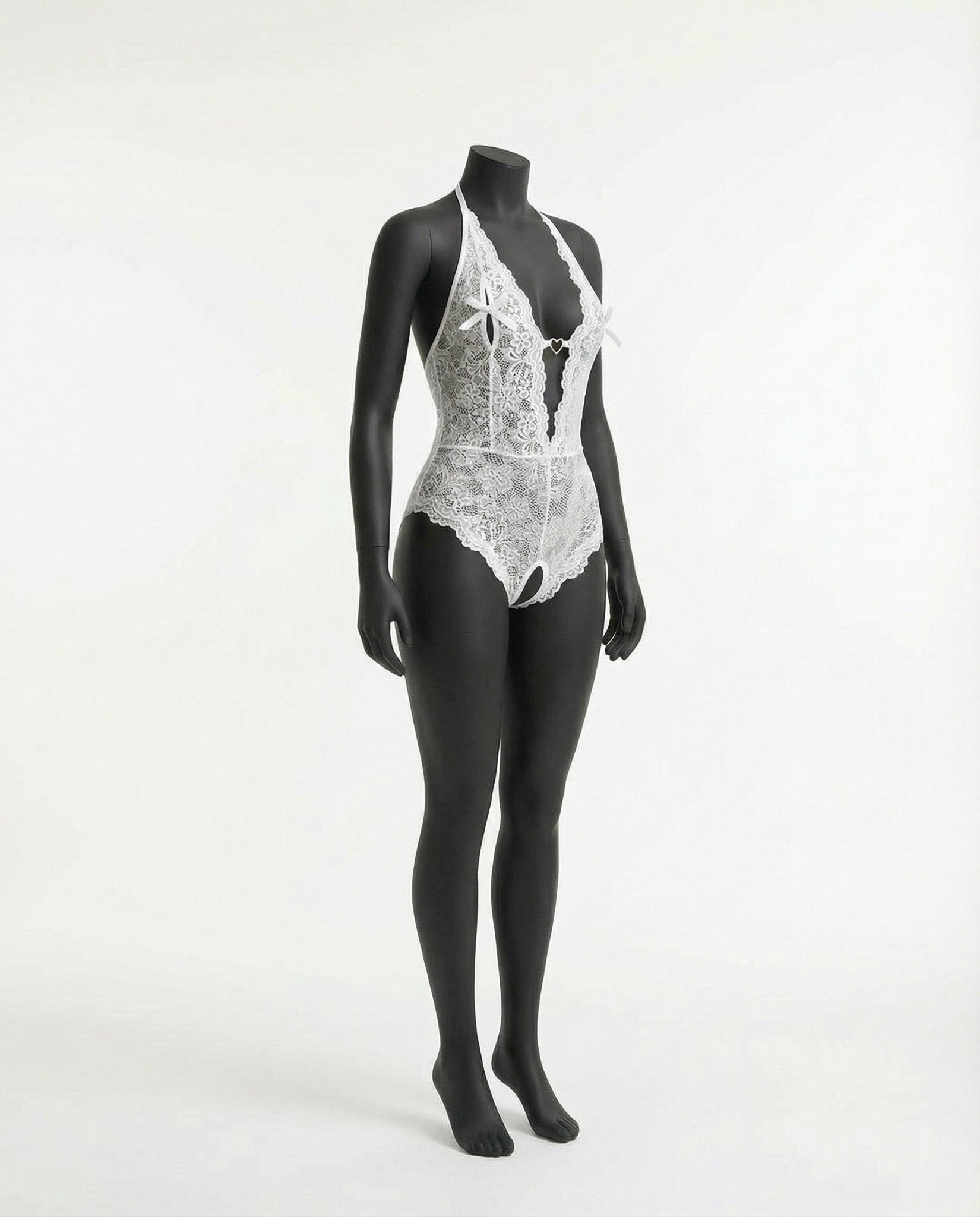 White crotchless halter lace teddy