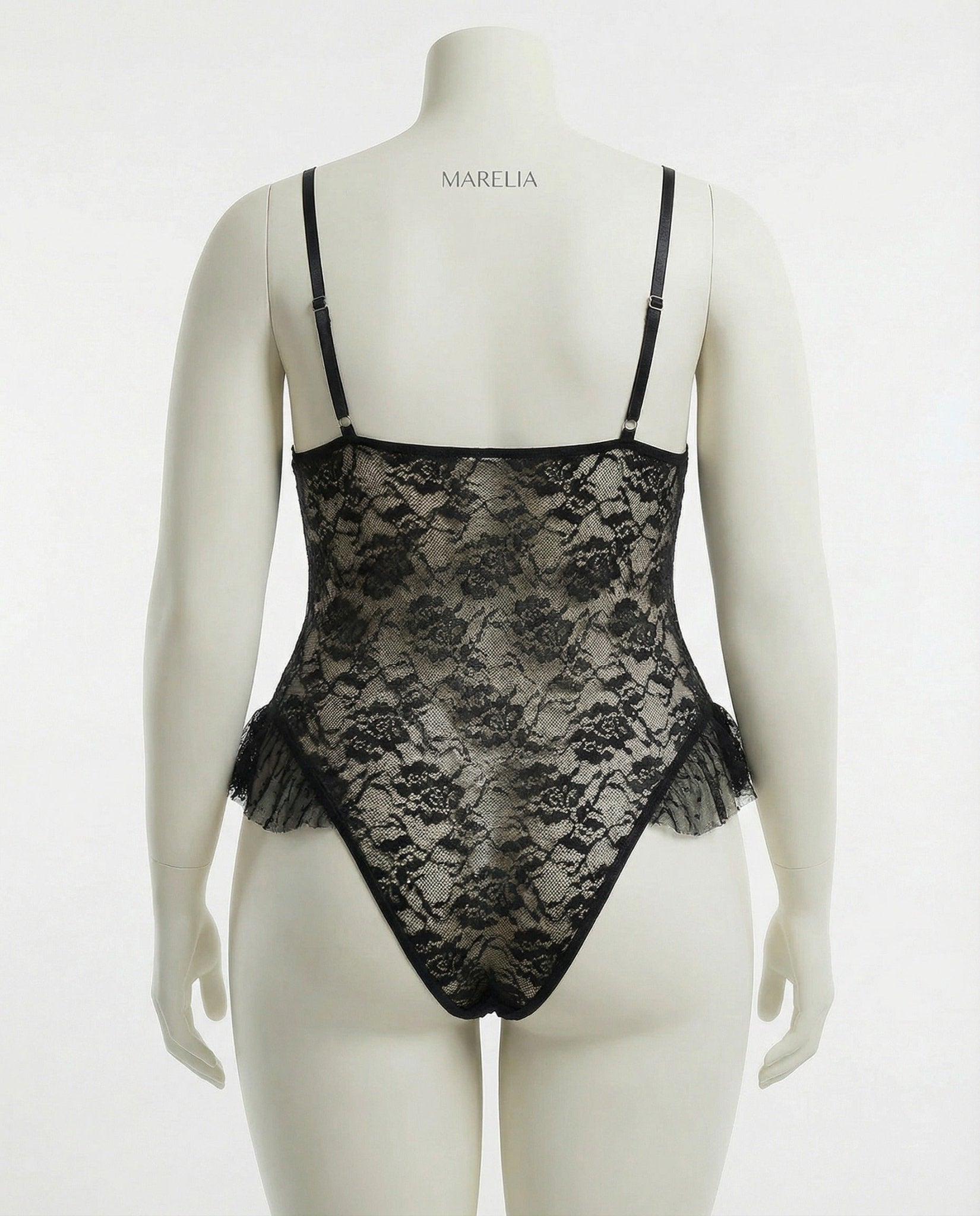 Black crotchless lace teddy with accessories