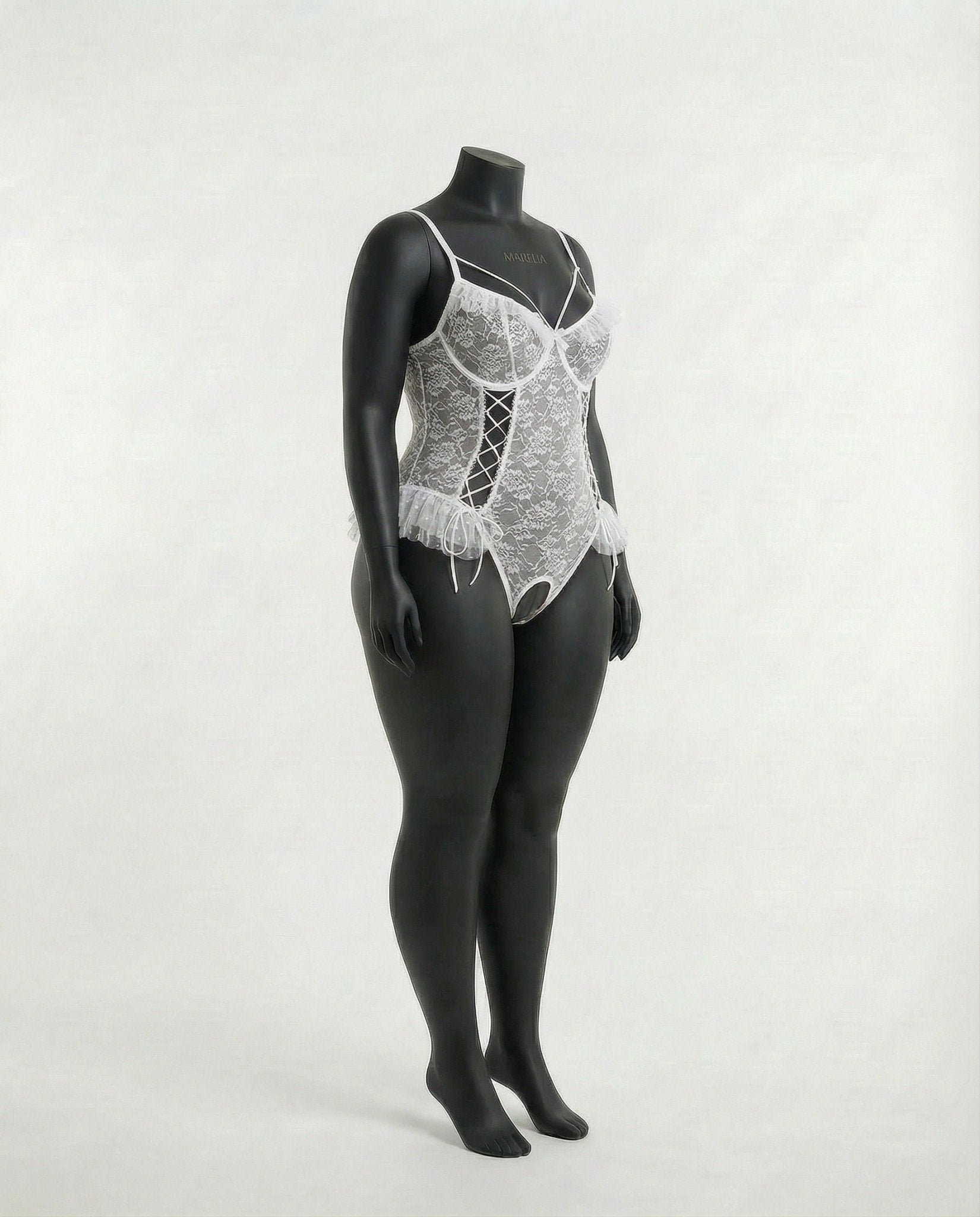White crotchless lace teddy with accessories